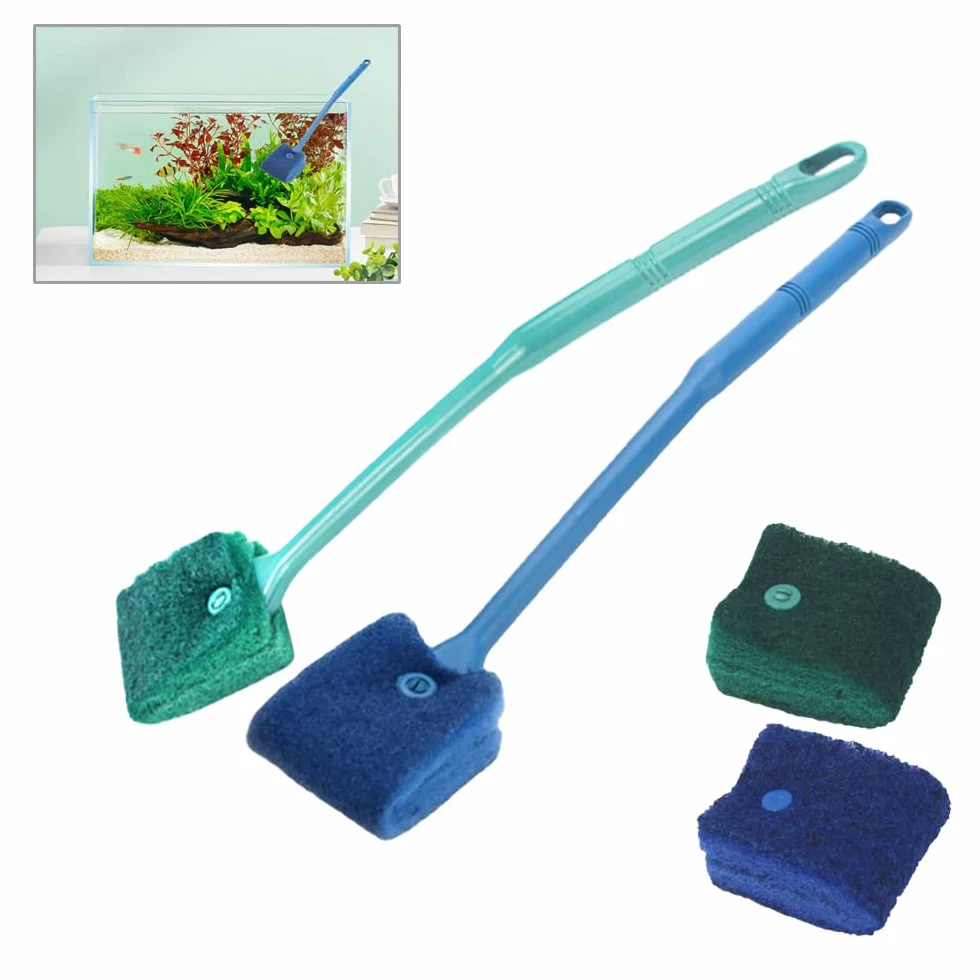 Éponge Aquarium Nettoyage 40cm Brosse Algues 2 Chiffons Accessoires Vitre
