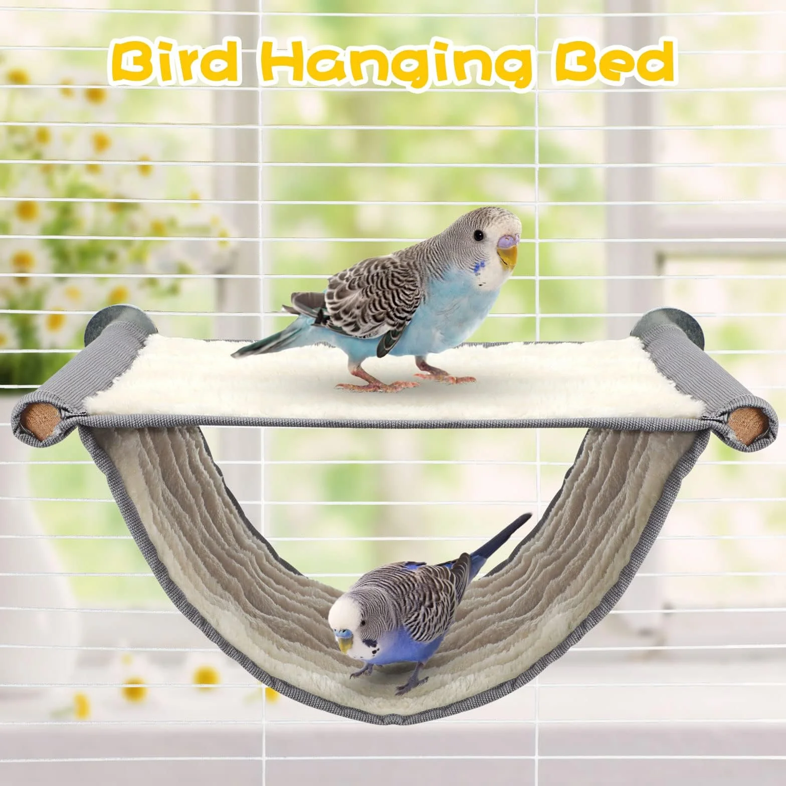 Hamac à Oiseaux lit Superposé Nid Cage Suspendu Peluche Douce Accessoires Perruche Calopsittes Pinsons Gris