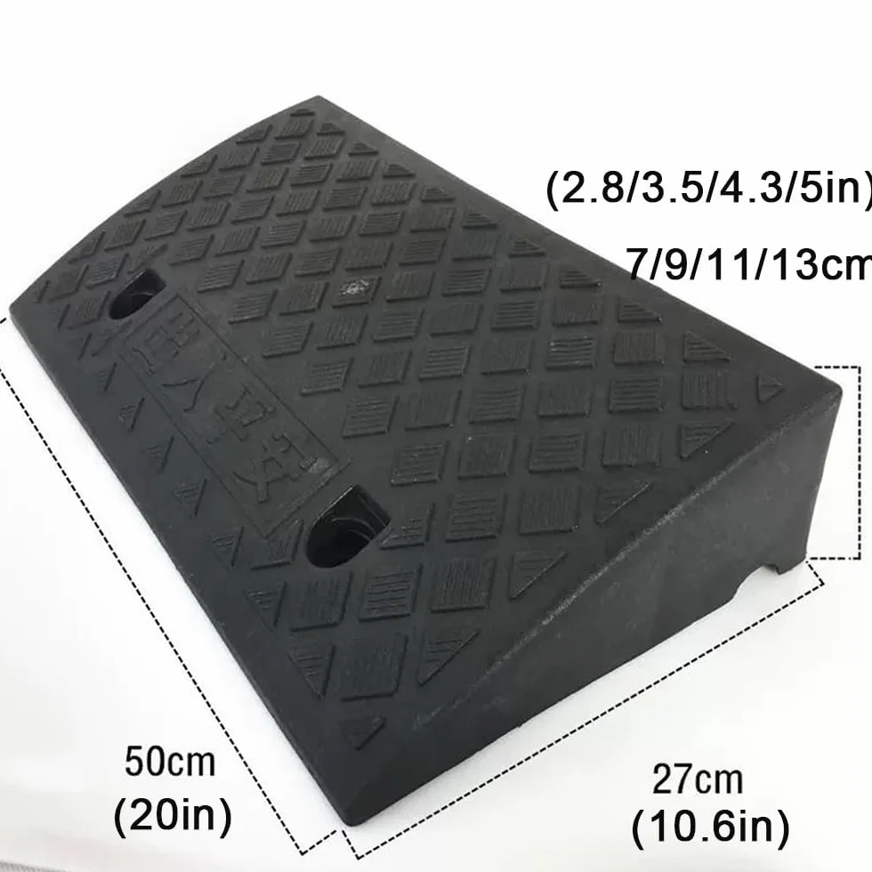 Rampe De Trottoir En Caoutchouc - Pour Marche Hauteur 5-13 Cm, Bordure Pour Trottoirs, Voitures, Camions, Accès, Vélos, Motos, Chiens, Fauteuils Roulants (Noir, 50*27*7cm)