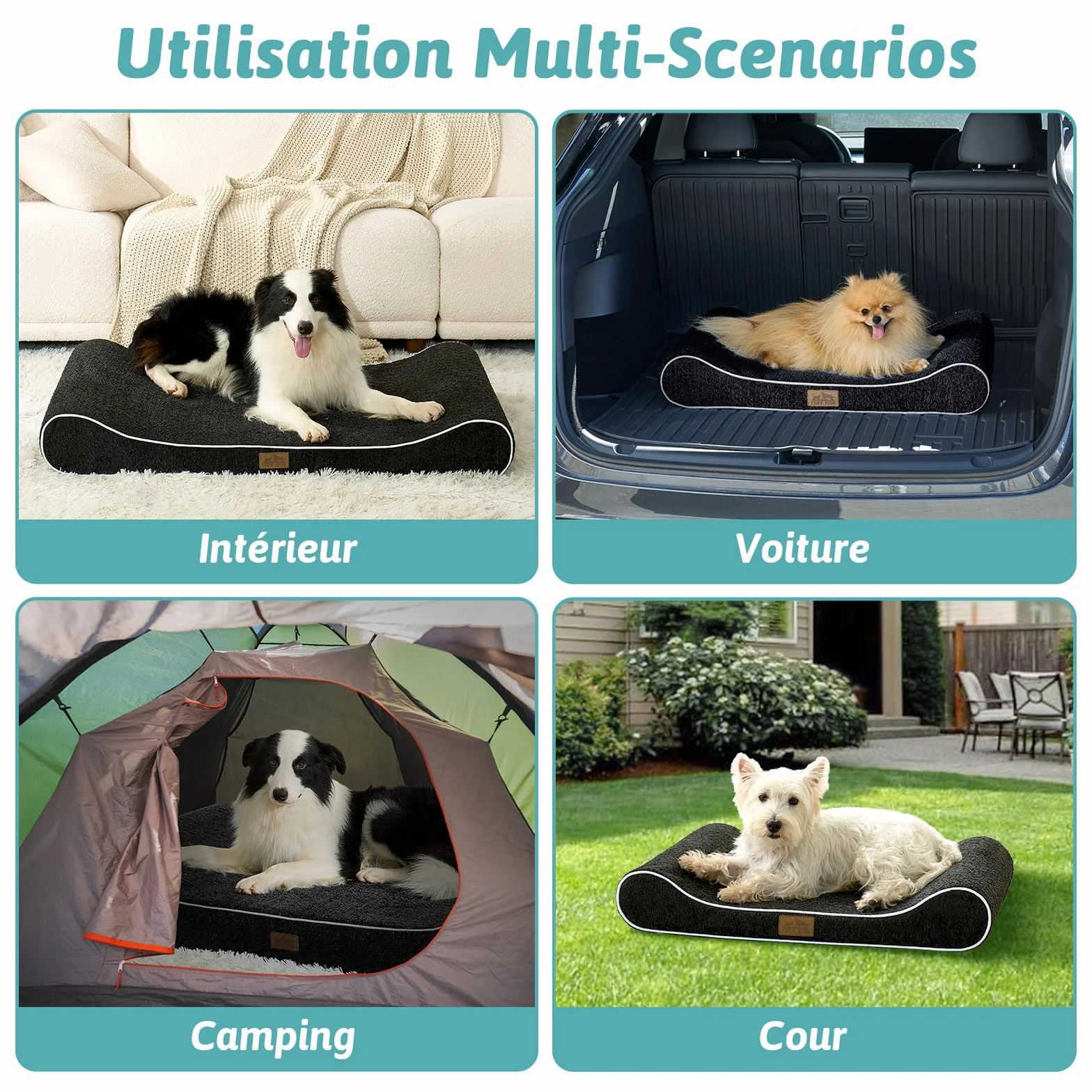 COZY KISS Panier Chien XL Orthopedique - 130x90x20 cm Lit pour Chiens Grande Taille avec Bord Surélevé, Coussin Lavable pour Chien avec Mousse Confort Renforcée, Imperméable et Antidérapant, Noir