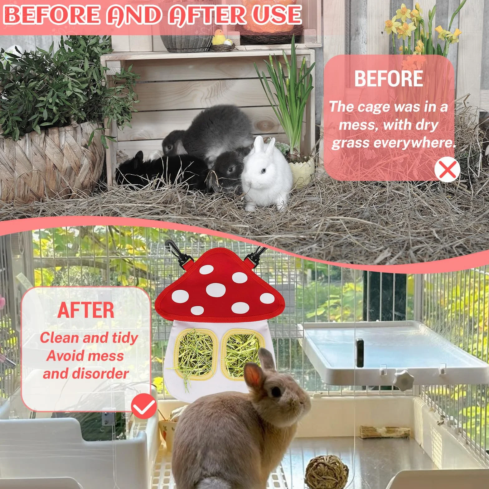 Râtelier à Foin Lapin dellyy avec 2 Poutres Mangeoire Cochon d'Inde Foin pour Hamster Chinchilla Blanc M