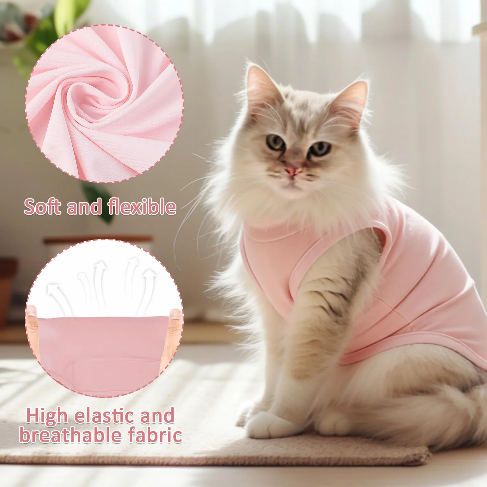 Body Chat Post Operatoire pour Chien Anti-Léchage, Gilet de Récupération Confortable, 2 Pièces, Gris + Rose