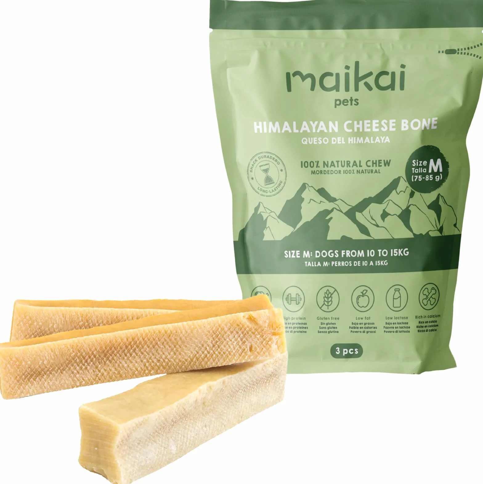 Fromage de Yak pour Chien Mastication Naturel Longue Durée Soin Dentaire Himalaya Pack 3 Taille M 10-15 kg