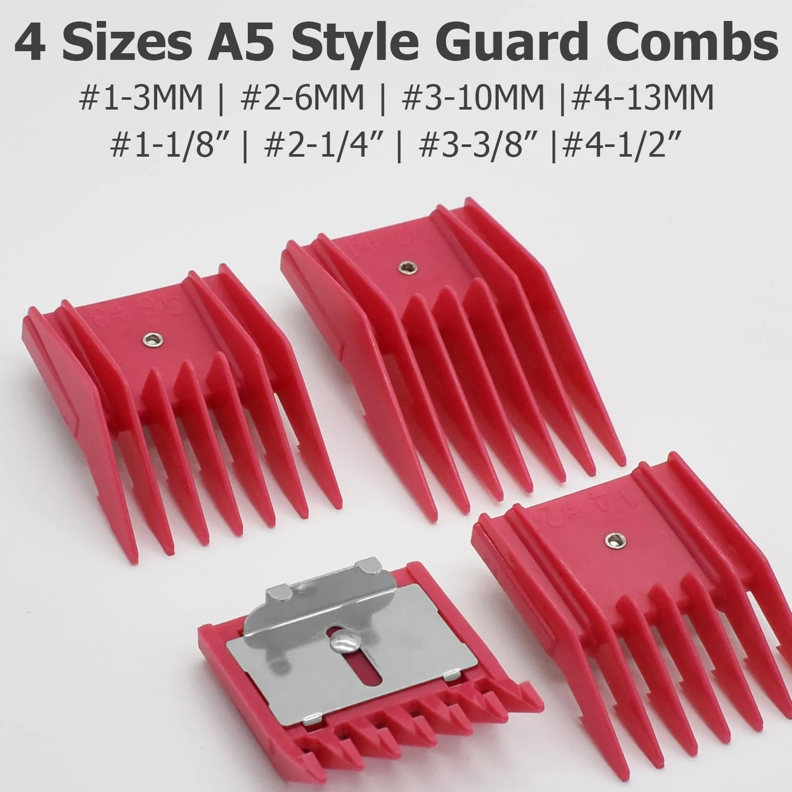 Guides professionnels type A5 pour tondeuses animales 3mm 6mm 10mm 13mm Compatibles Oster A5 Andis AG/BG Wahl KM5/10 Fuchsia
