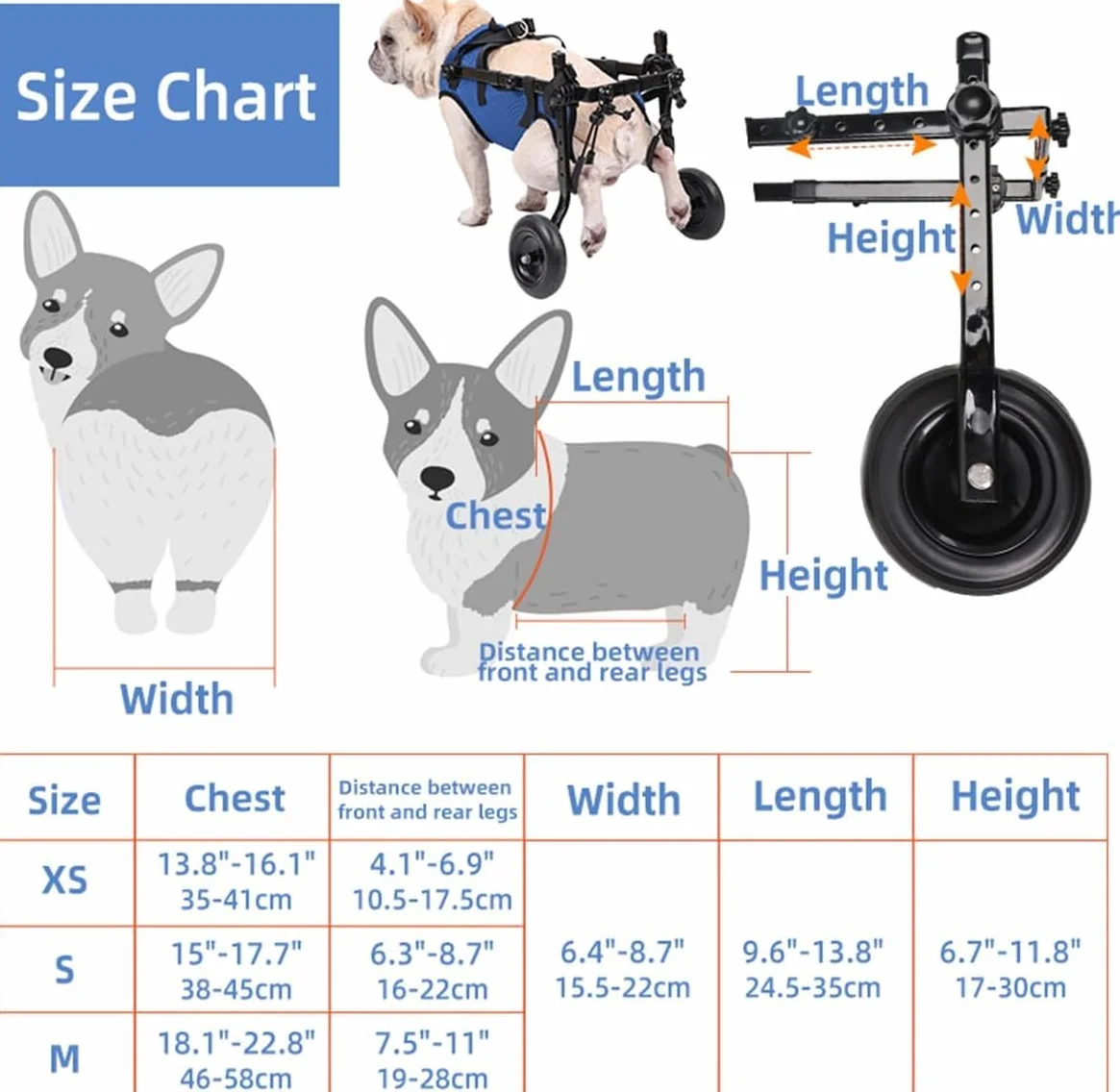 Fauteuil roulant réglable pour chien Aide à la mobilité Chariot de réhabilitation XS