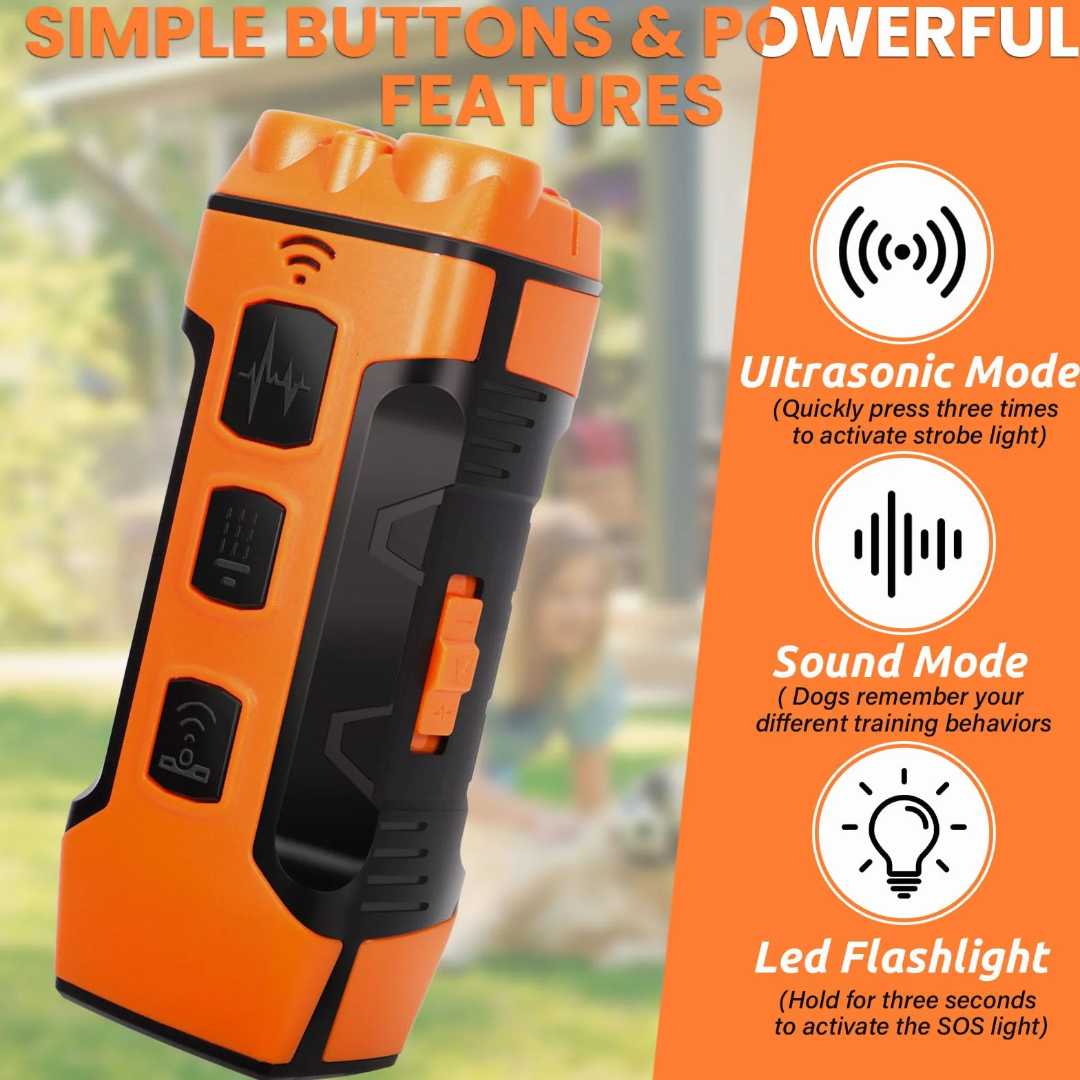 Appareil de Dissuasion à Ultrasons pour Chien, 3 Modes Anti-Aboiement, Portée 10M avec Lampe de Poche