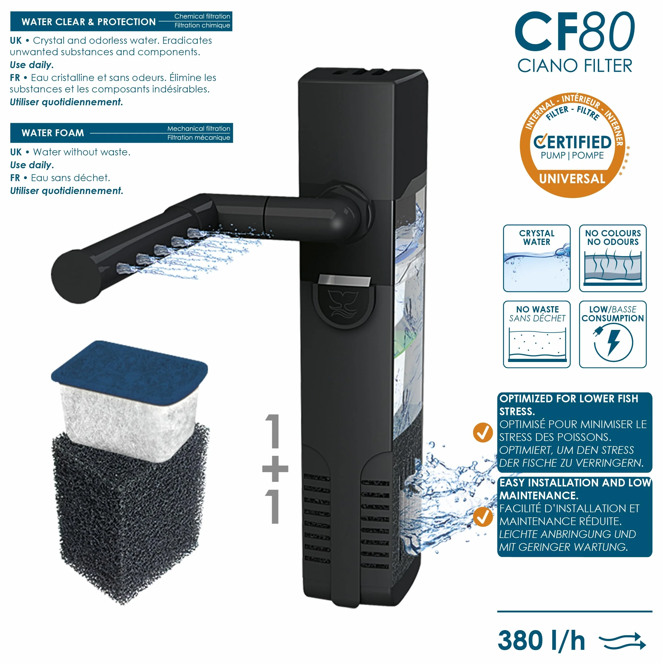 Ciano Aquarium 60 Blanc 58L Filtre LED Chauffage