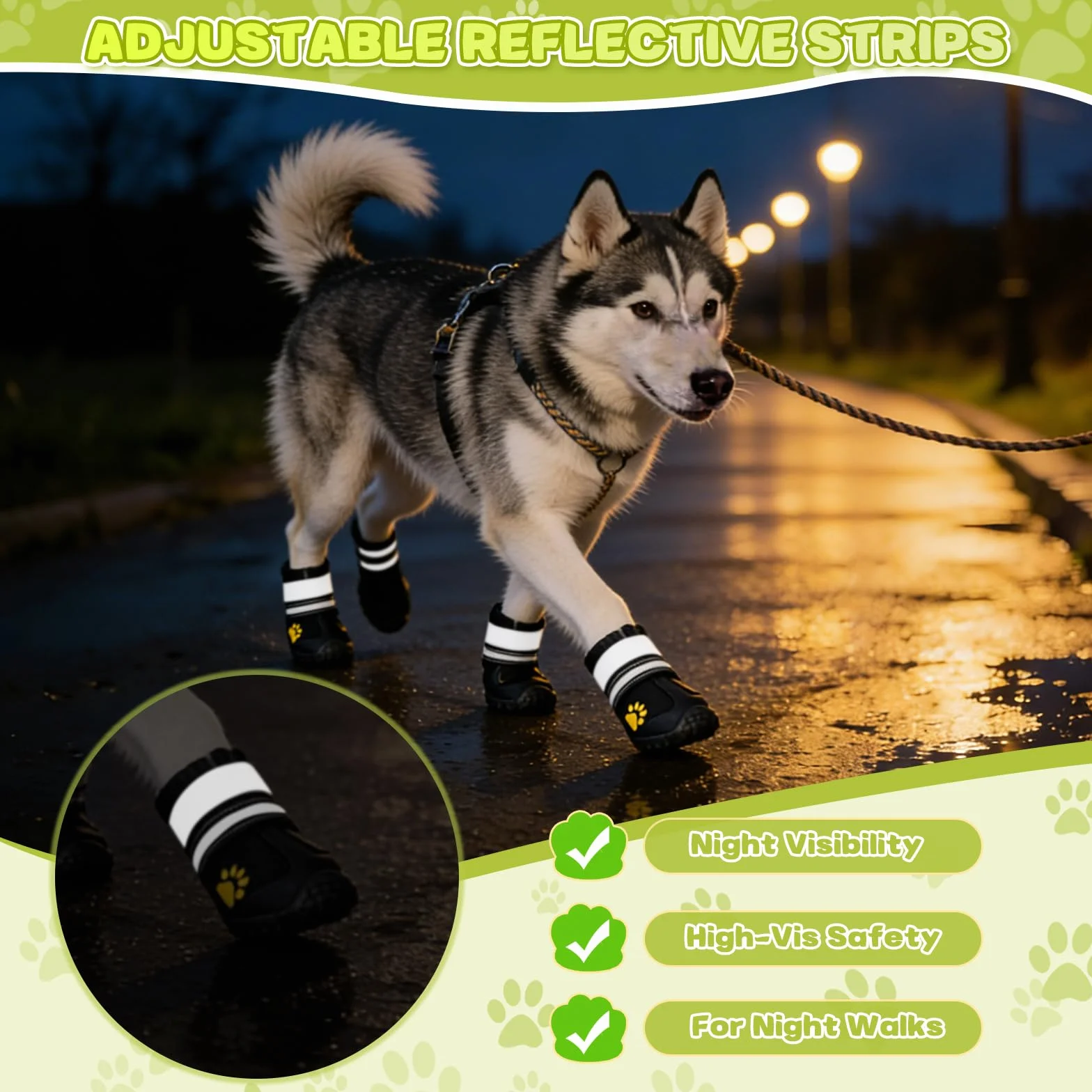 Chaussures de Chien Imperméables avec Sangles Réfléchissantes et Semelle Antidérapante pour Moyen Grand Chien (5#)