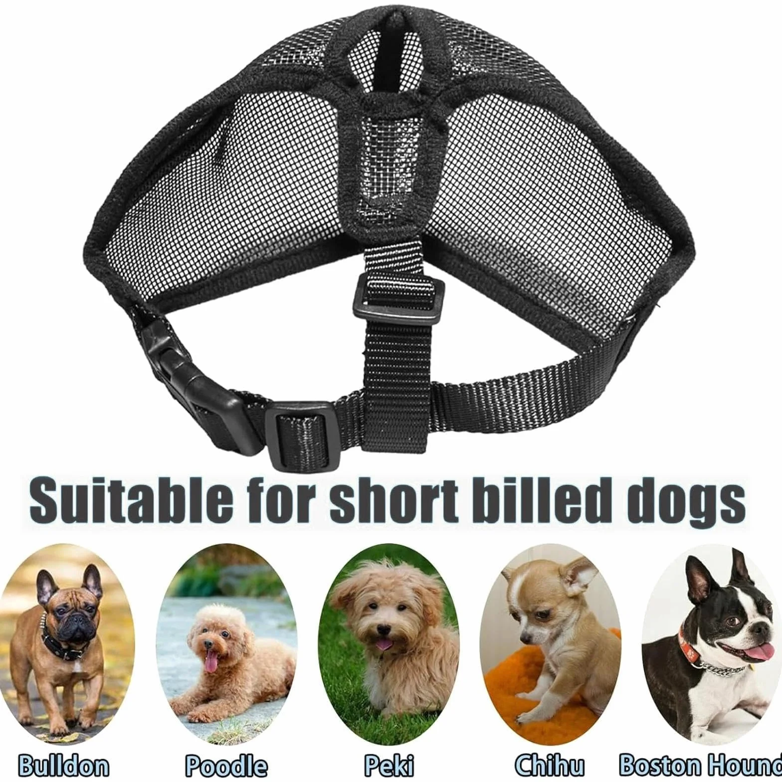 Réglable Muselière Chien Respirant Masque Plate Museliere Petit Chiens Court, Anti Morsure Mastication Aboiement pour Bouledogue Français Shih Tzu Et Carlin
