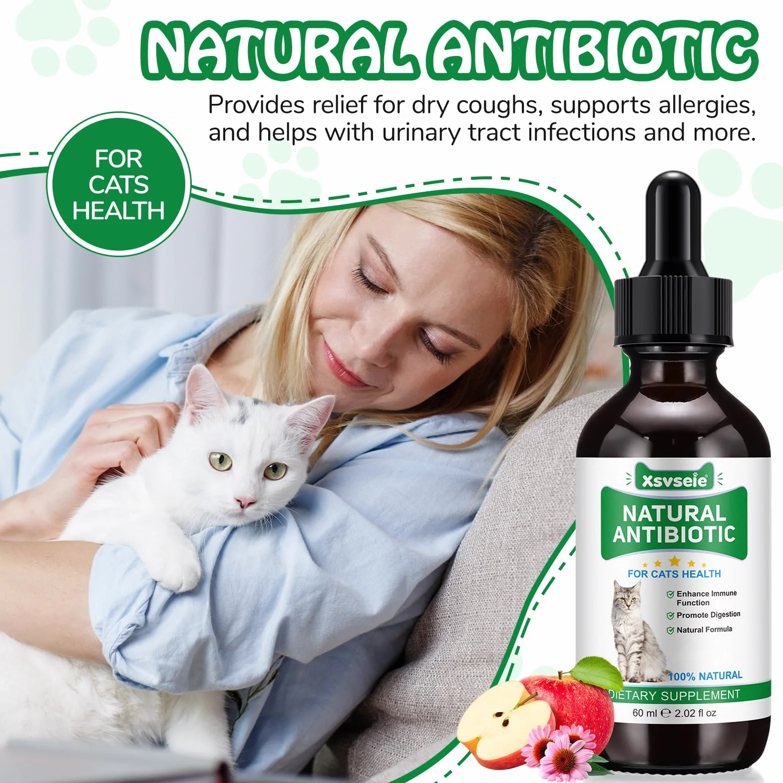 Antibiotiques naturels pour Chats, Soutien Immune & Allergy Itch Relief, 60 ML