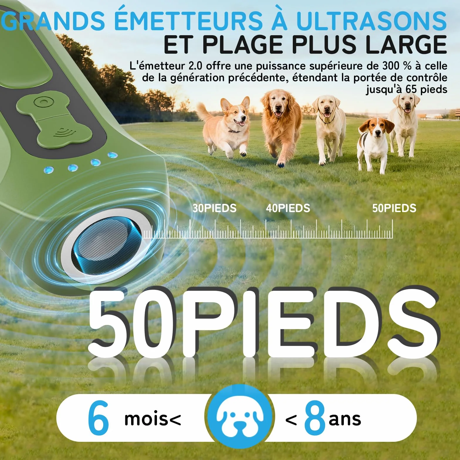 Dispositif Anti Aboiement Chien Ultrasons Portable, Contrôle Aboiements 15m