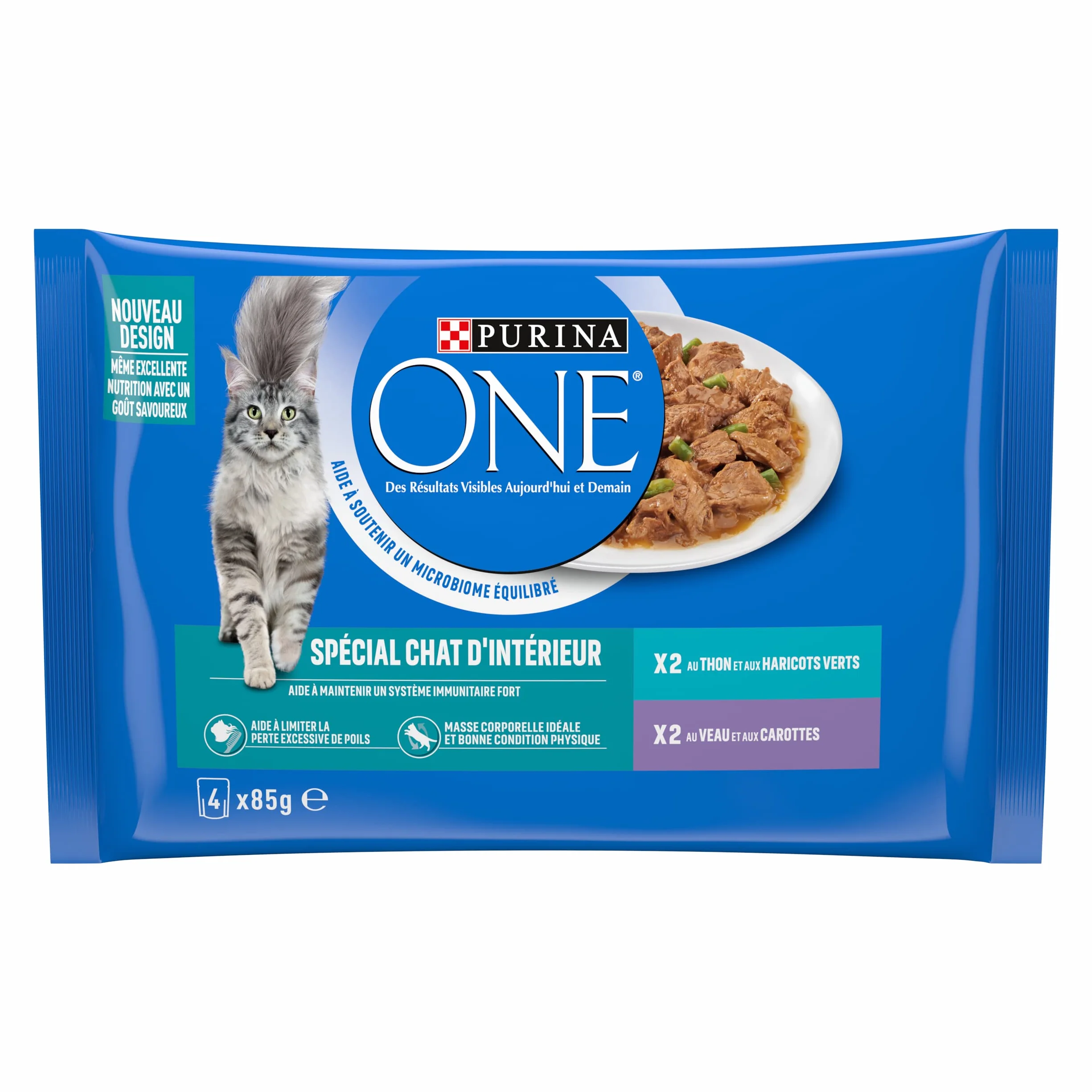 PURINA ONE BIFENSIS Spécial Chat Stérilisé d'Intérieur Effilés en Sauce Thon Veau Sachets Fraîcheur Lot de 12 (4 x 85g)