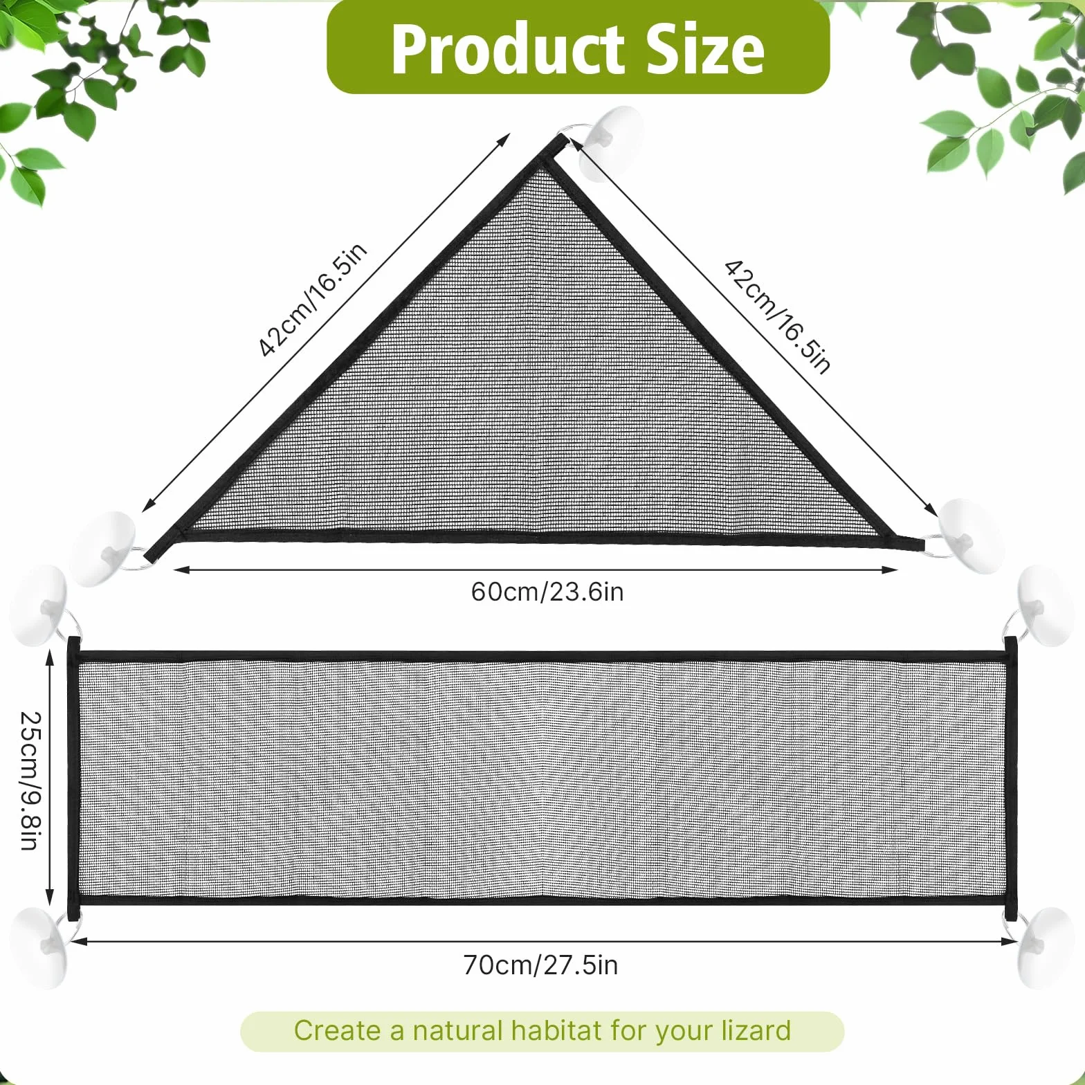 Lot de 2 grands hamacs en forme de dragon barbu (1 rectangle + 1 triangle), accessoires pour aquarium de reptiles avec ventouses puissantes, lit de salon pour lézards, serpents, geckos et petits