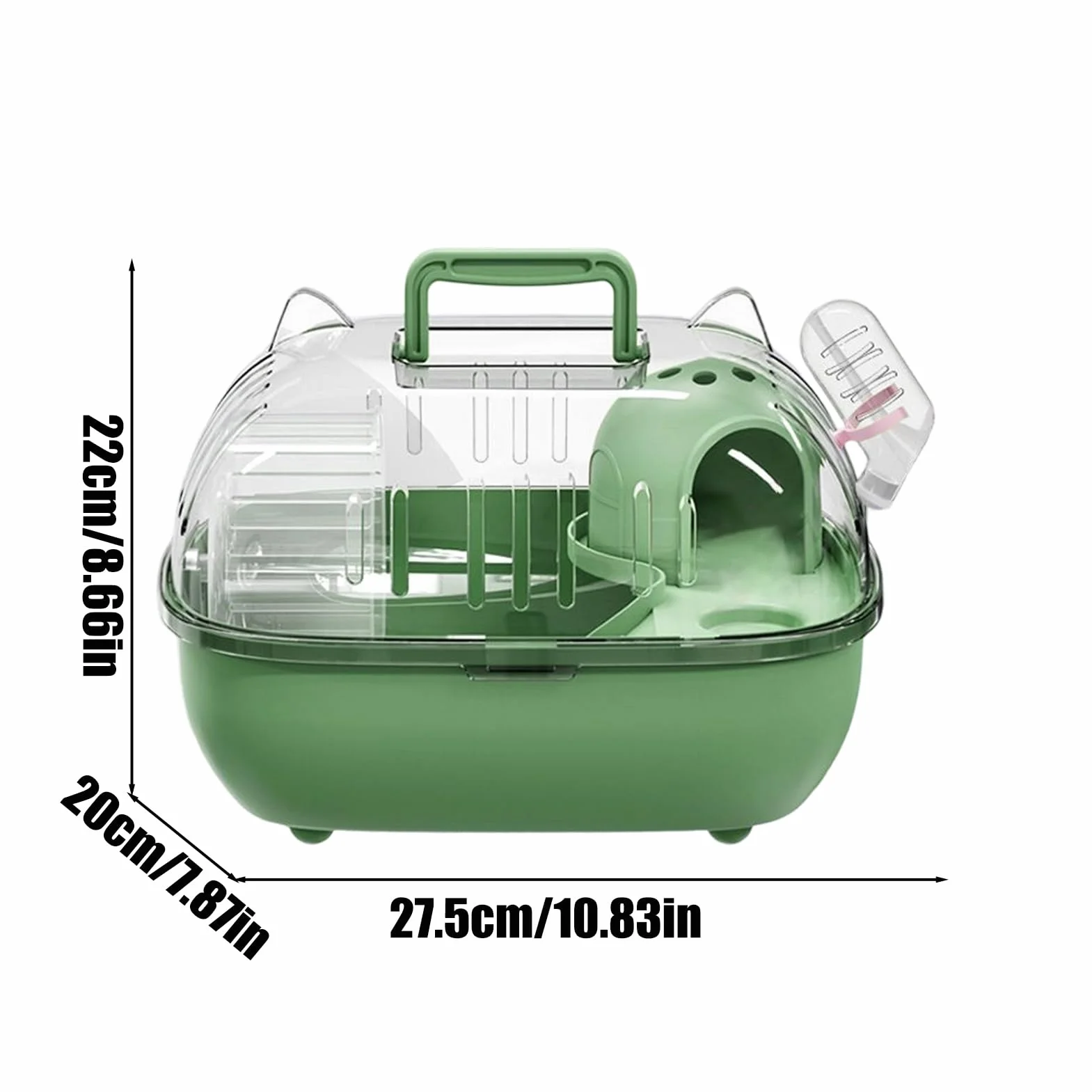Cage de Transport Portable pour Hamster 27.5x22x20cm avec Aérations et Bouteille d'Eau Amovible
