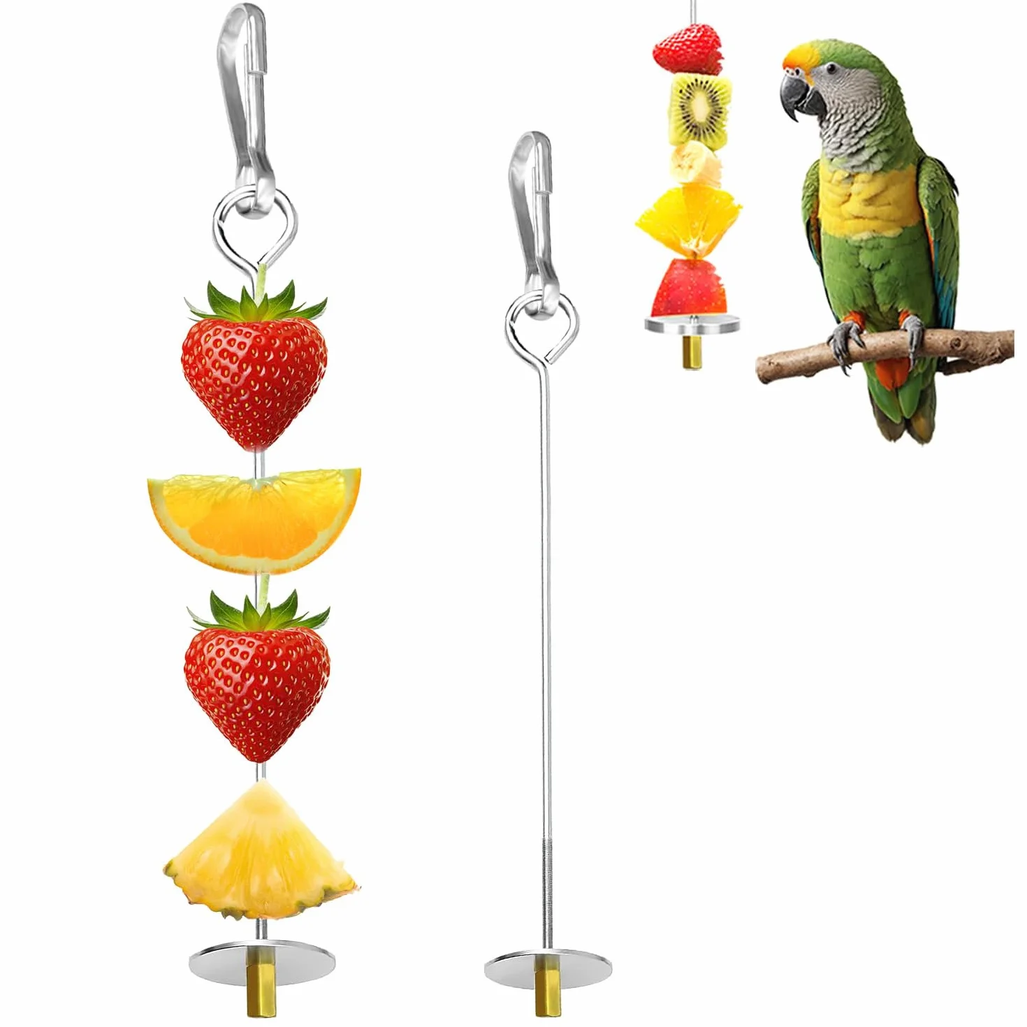 Porte Brochettes de Fruits Acier Inoxydable 2 PCS pour Perroquets Cage d'oiseaux