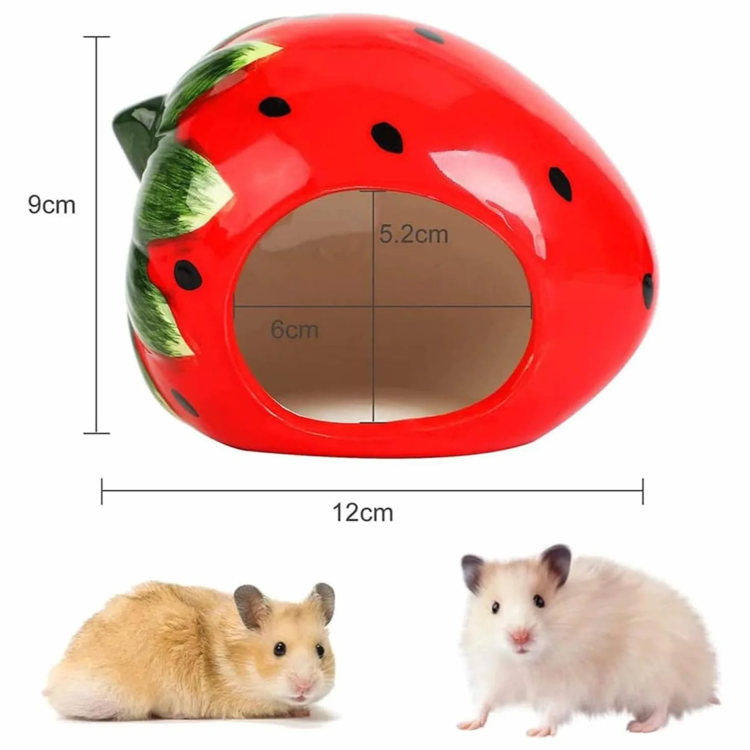 LATRAT Maison en Céramique en Forme de Fraise pour Animaux de Compagnie, Jolie Maison pour Hamster