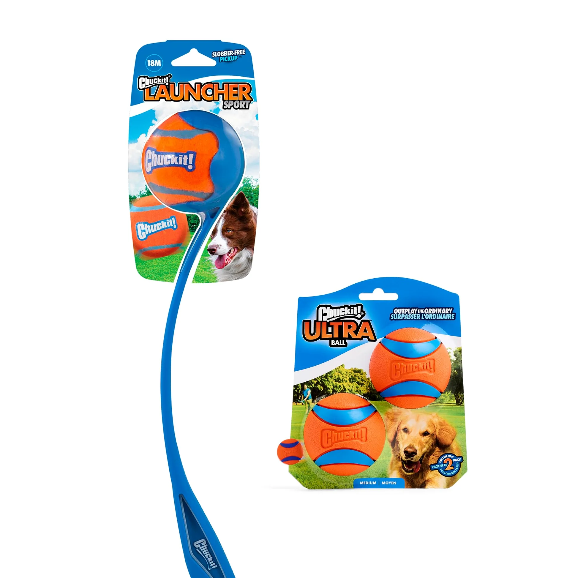 Chuckit! Ultra Ball & Launcher – Sport 45,7 cm avec 2 balles rebondissantes Moyennes (6,3 cm) pour Chiens de 9,1 à 27,2 kg, Lanceur de Balle pour Chien