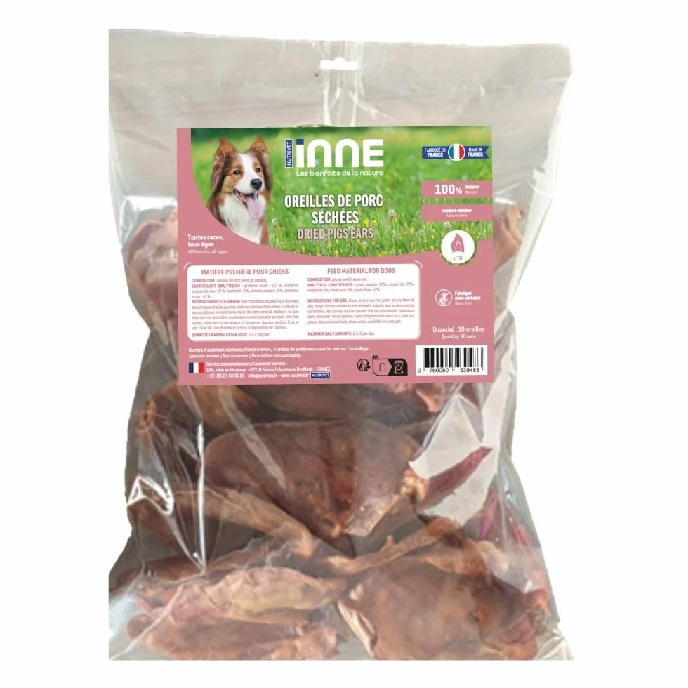 Nutrivet Friandise Naturelle Oreilles de Porc 10 pièces Fabriquée en France