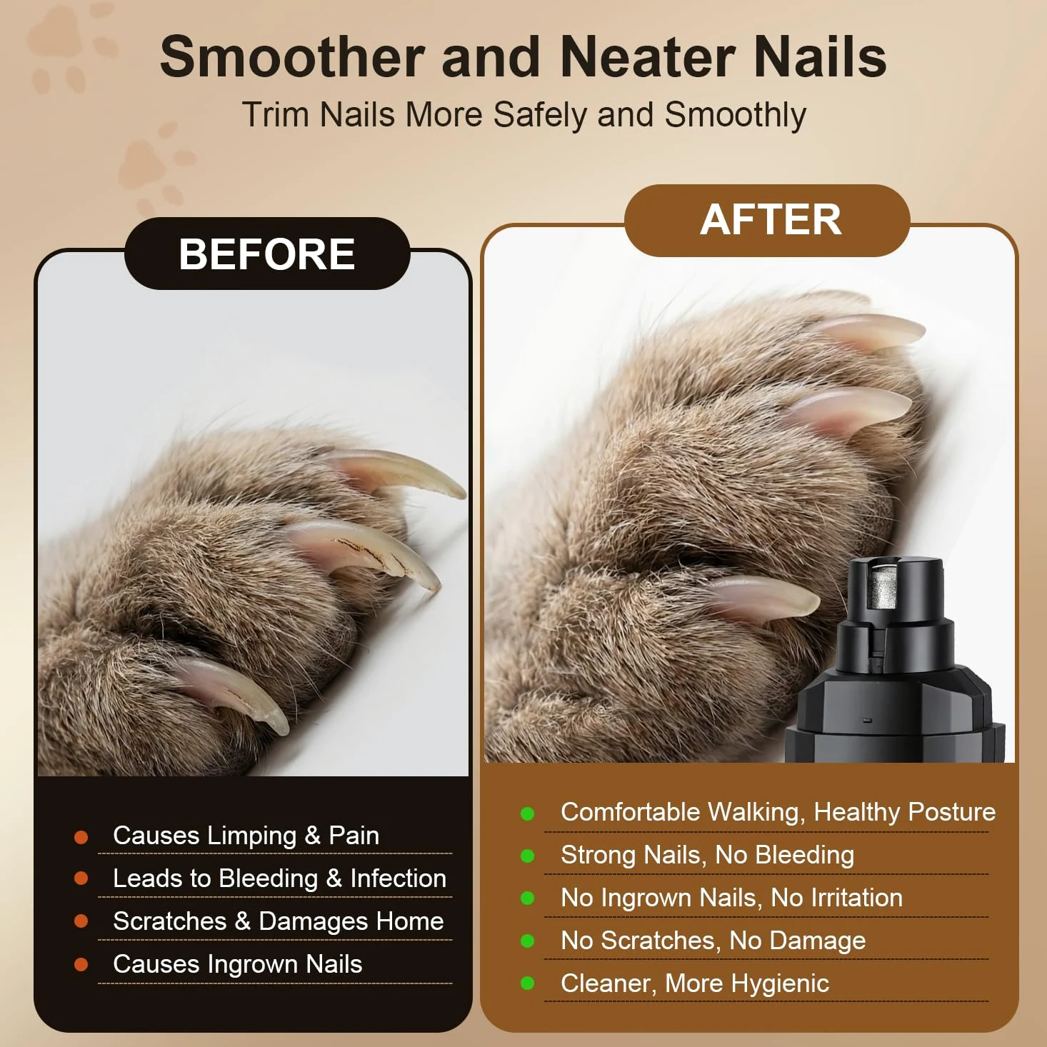 Broyeur à ongles pour chien, tondeuse à ongles portable pour chiens, outil de toilettage électrique silencieux
