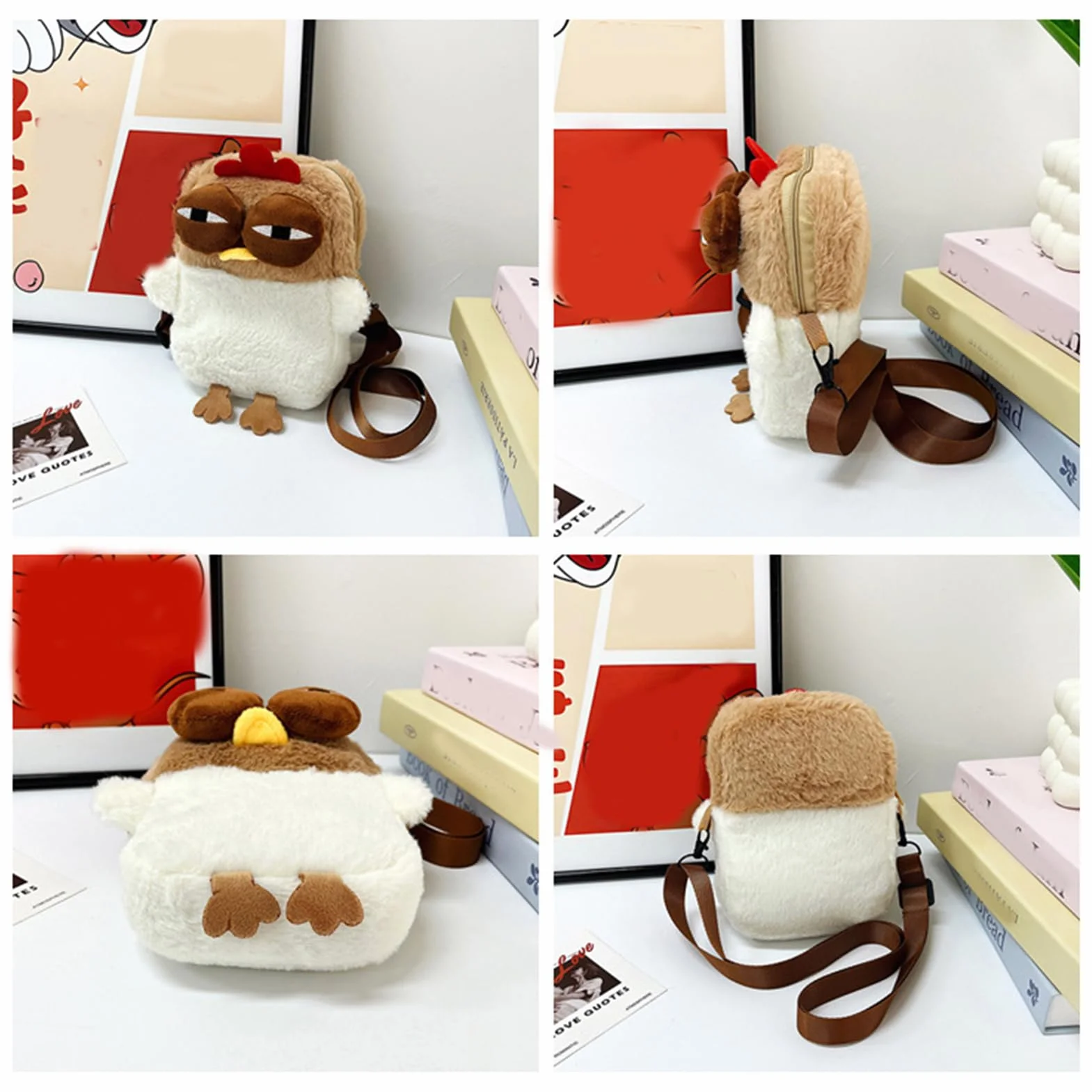 Chicken Shoulder Bag, Zipper Plush Animal Purse, Soft Stuffed Bag, Compact Cross-Body with Adjustable Strap for Kids