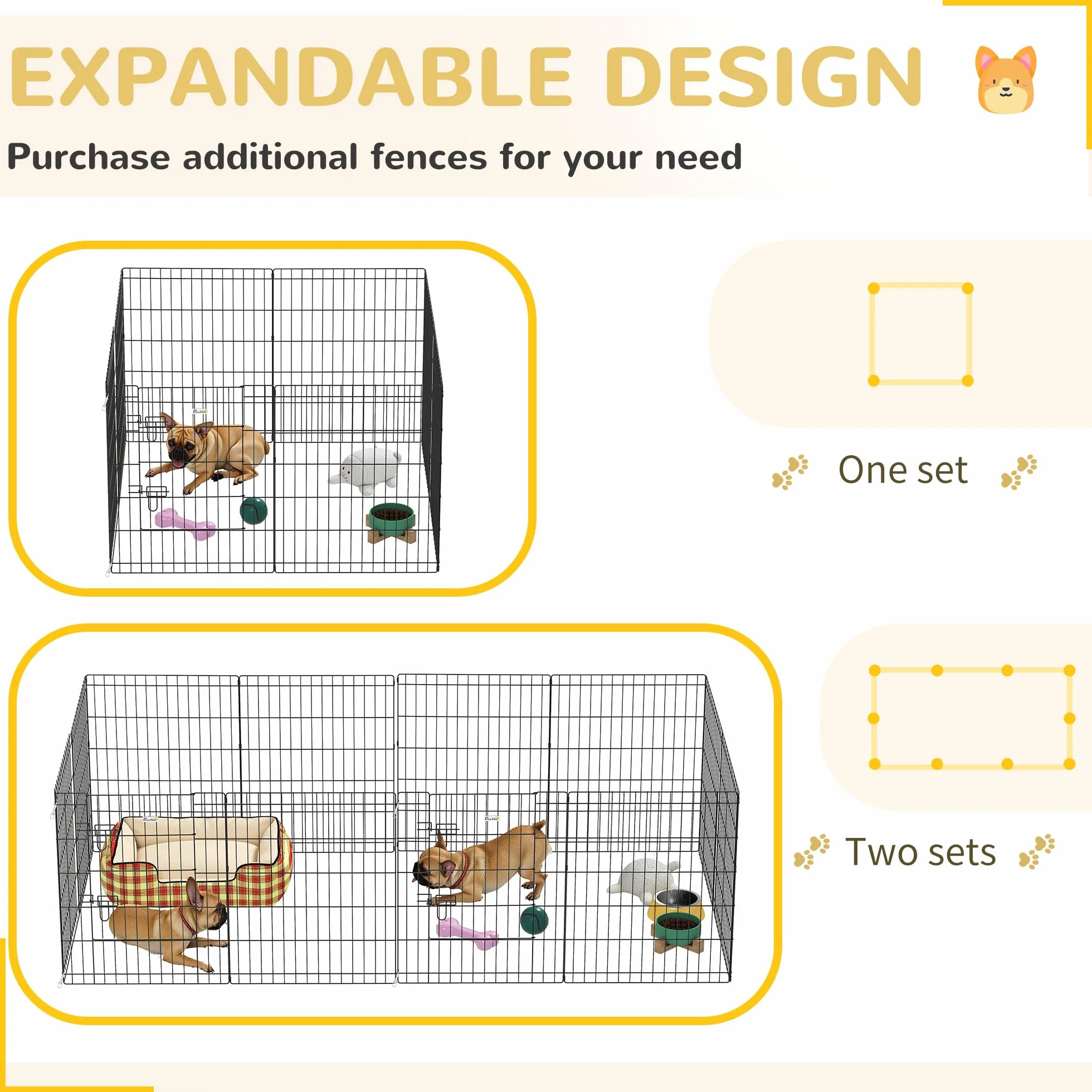 PawHut Parc enclos modulable pour Chiens Lapins rongeurs clôture Petits Animaux intérieur extérieur Pliant 1 Porte verrouillable 8 Panneaux Fil métal 61 x 76 cm Noir