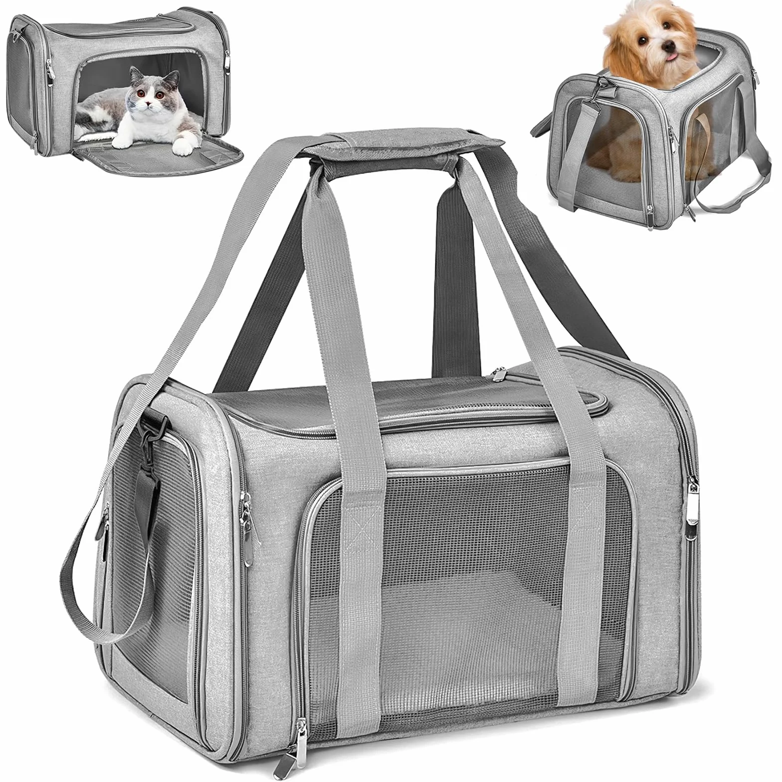 Sprifityy Sac de Transport Chat Extérieur Pliable Respirant Caisse Matelas Souple Gris 45x30x30 cm