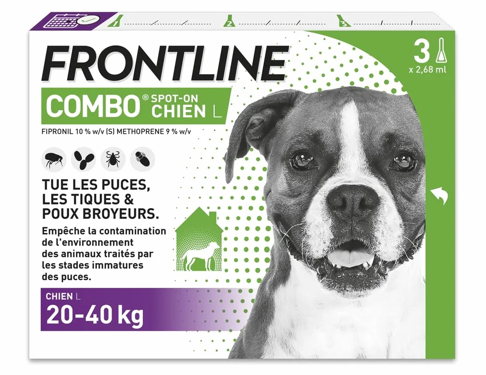 FRONTLINE Combo Chien Anti Puces Tiques Poux 3 Pipettes Spot-On 20-40 kg