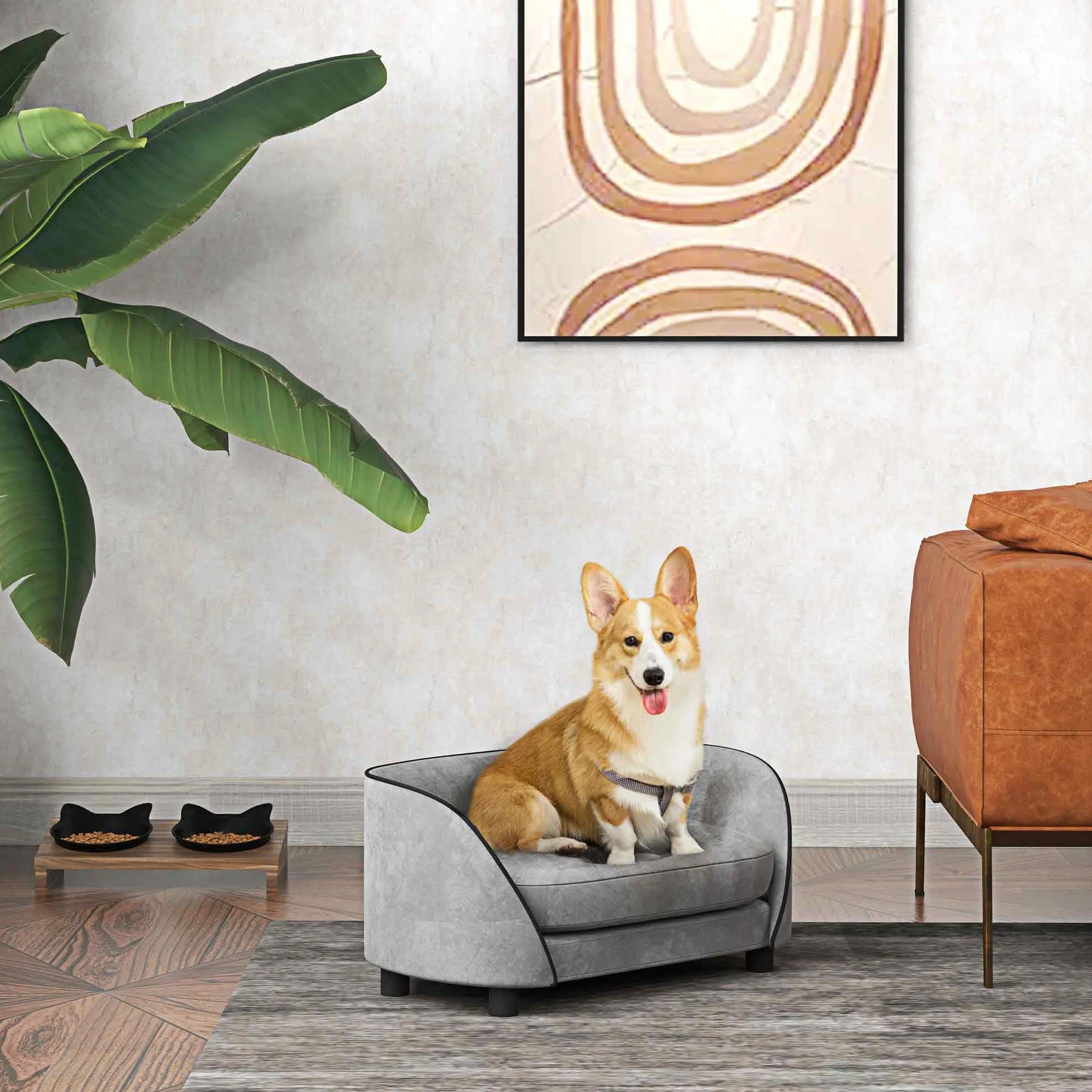 PawHut Canapé pour Chien en Velours néerlandais, Coussin Doux, Housse Amovible et Lavable, pour Petite à Moyenne Taille, Gris