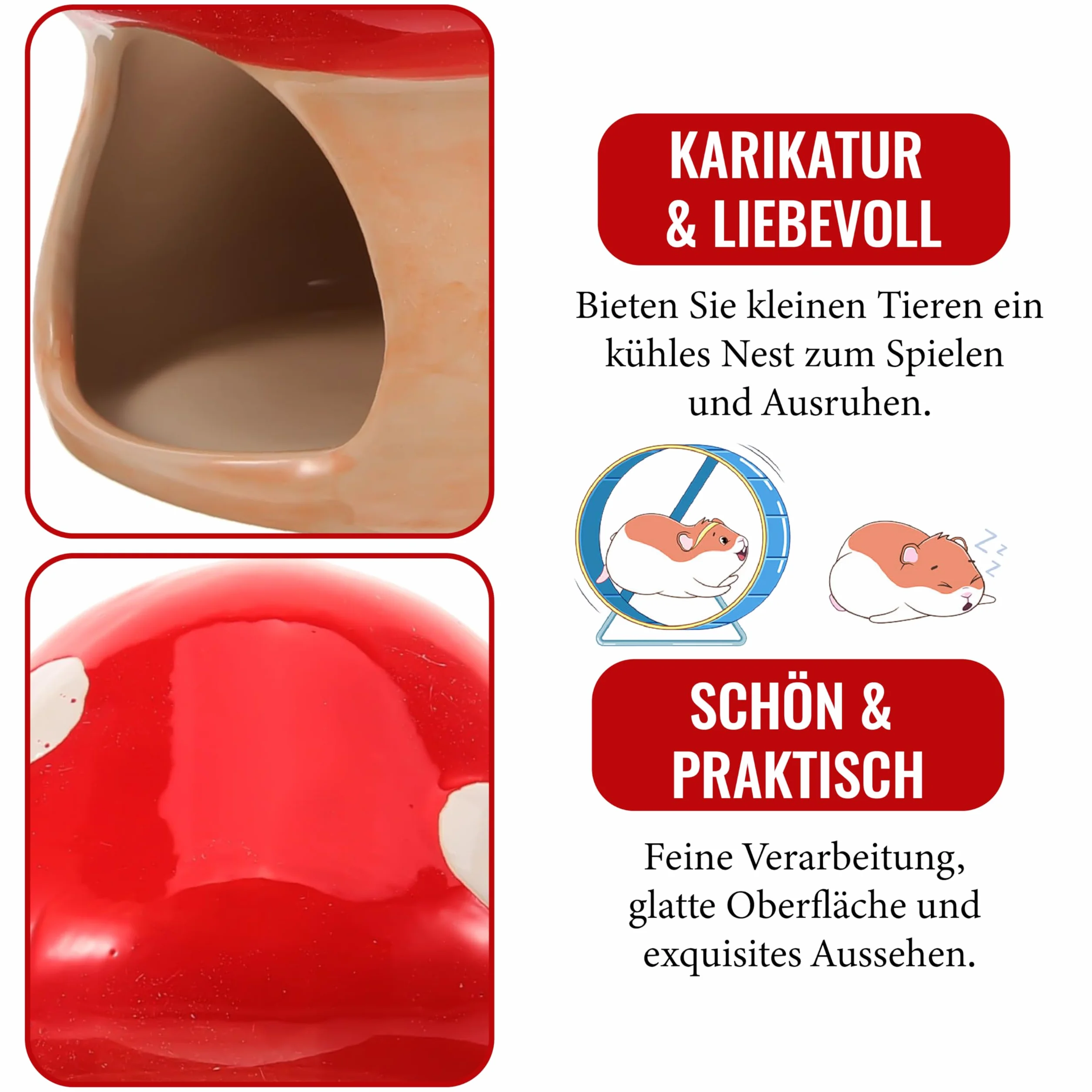 Maison en céramique pour hamster, hamster unique, cachette en céramique, en forme de champignon, pour gerbilles, souris, chinchillas (petite taille)