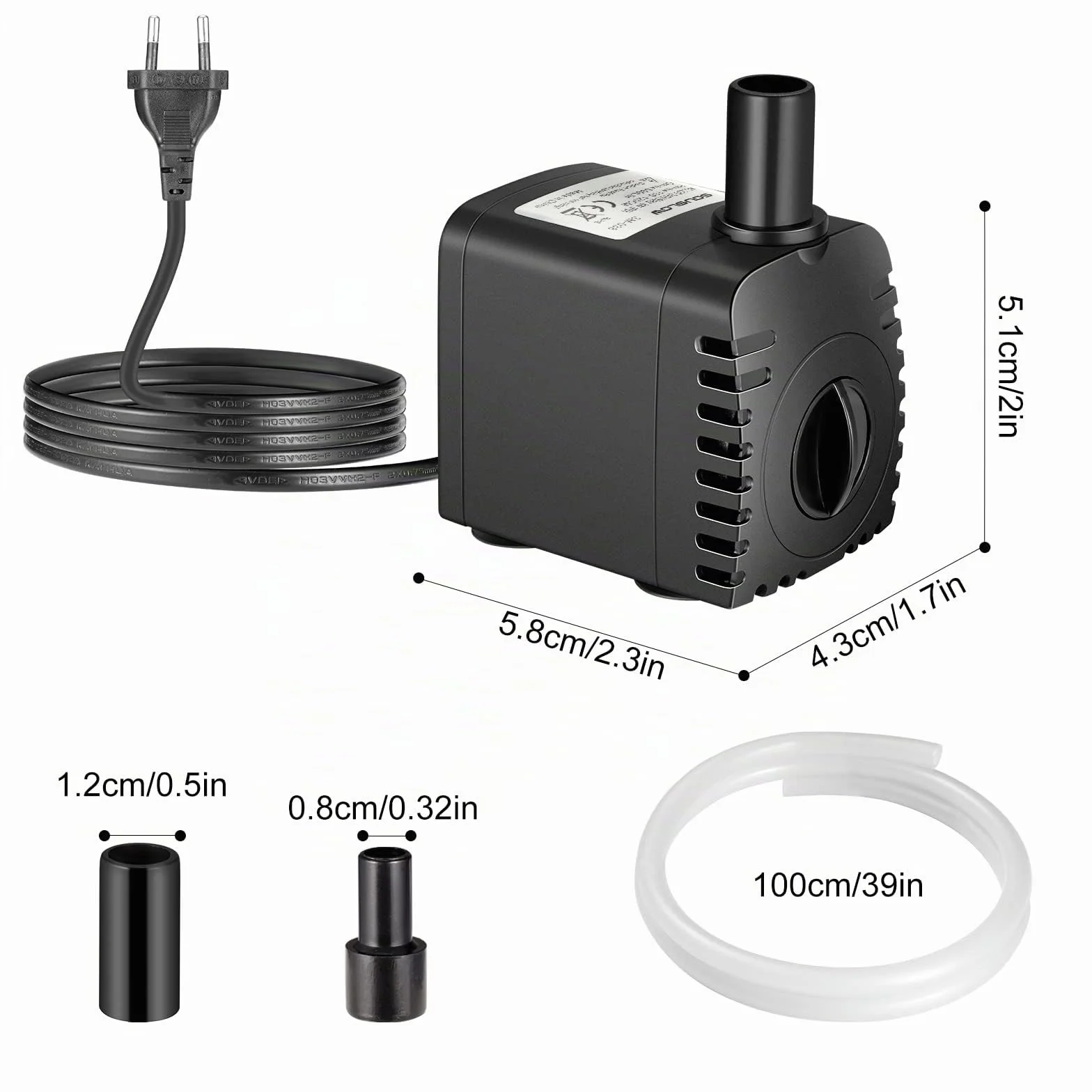 Pompe à eau submersible 8 W 600 l/h AC220-240 V Noir Plastique