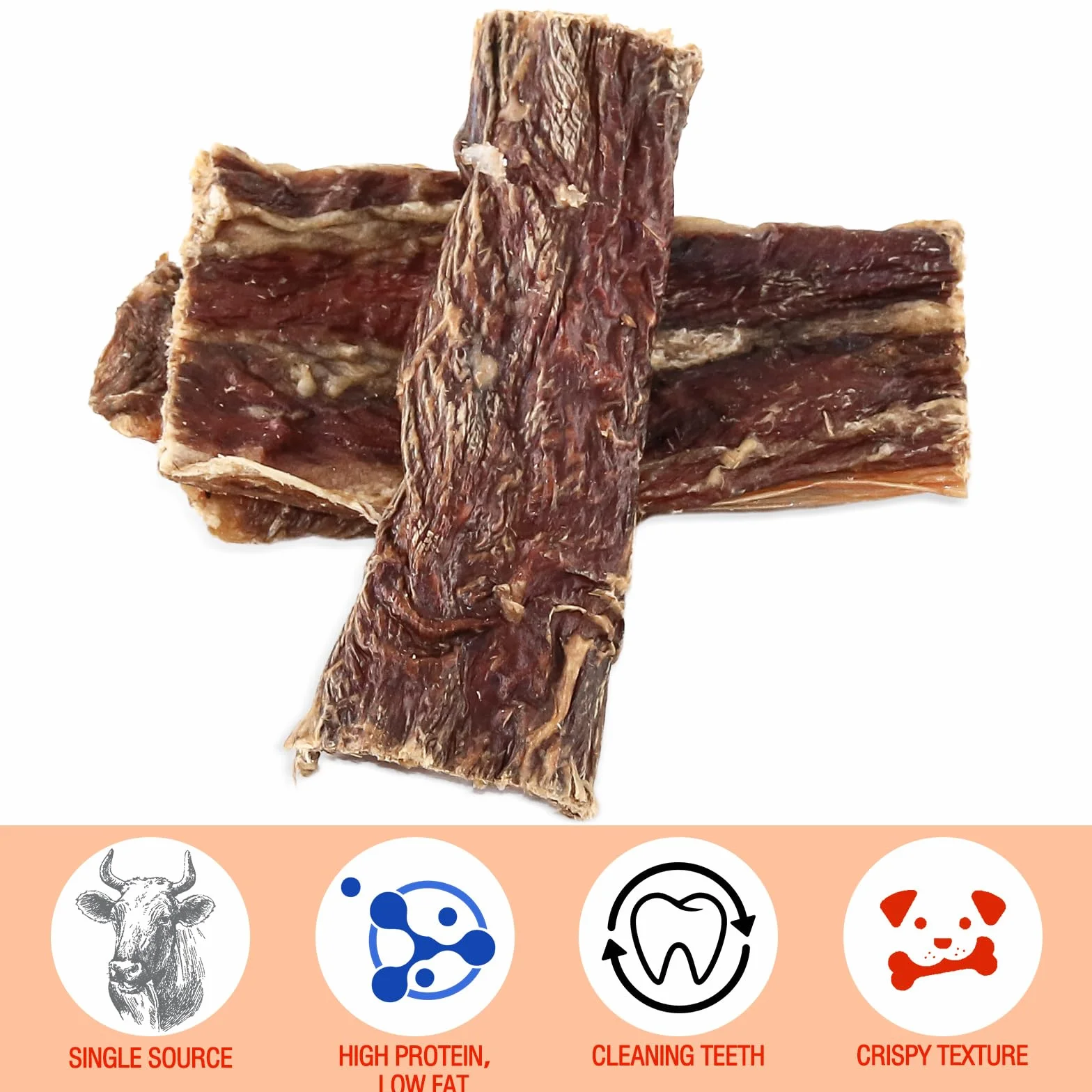 Friandises pour Chiens à Base d'Œsophage de Bœuf, Naturelles, Riches en Protéines, 80G