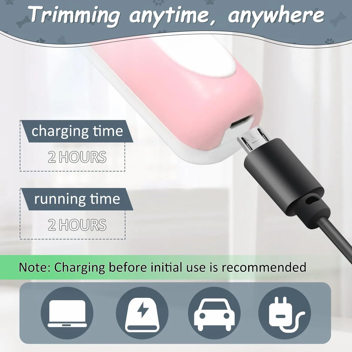 Tondeuse Chat Chien Rechargeable USB Faible Bruit Lumière LED Rose Toilettage Pattes Oreilles Croupe