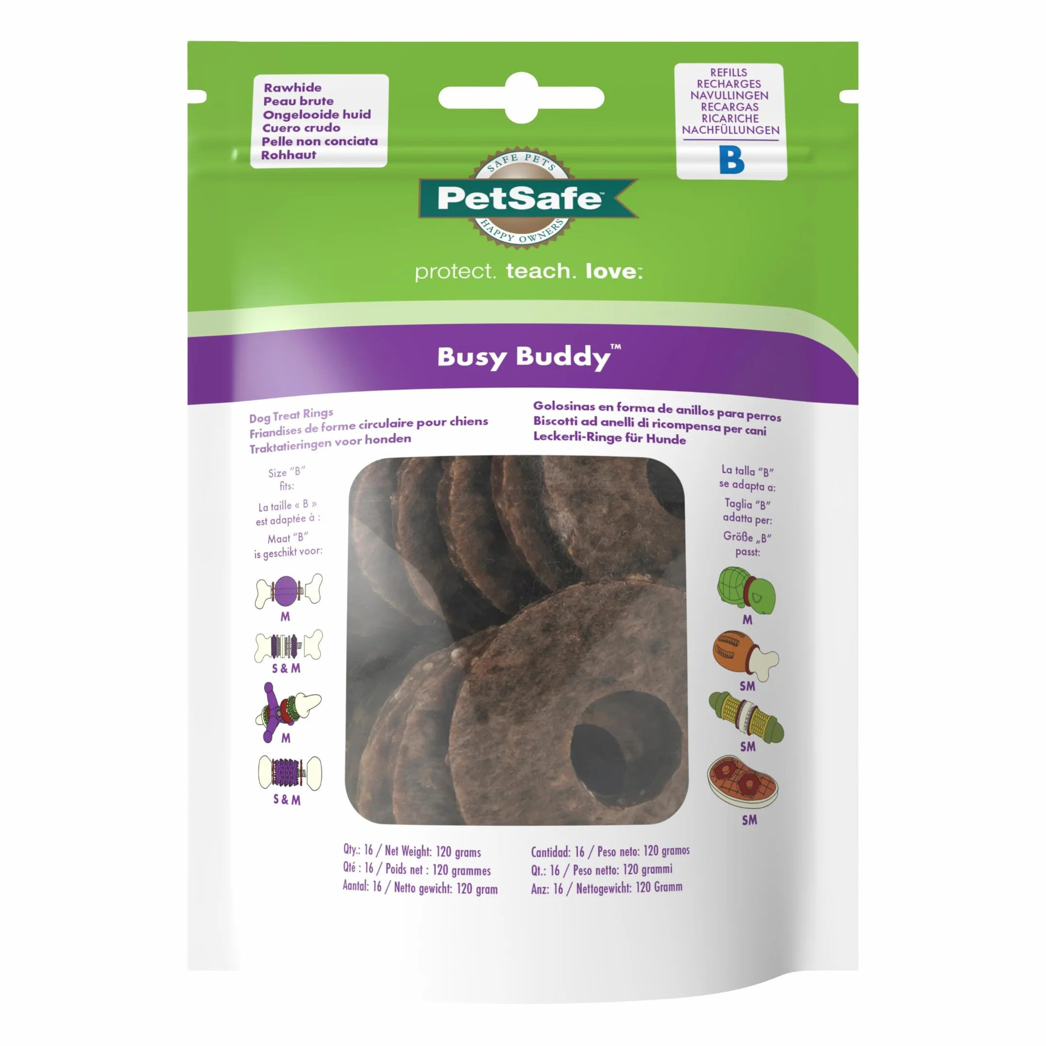 PetSafe Anneaux Friandises Peau Bœuf Jouet Busy Buddy Chien 16 Pièces Taille B