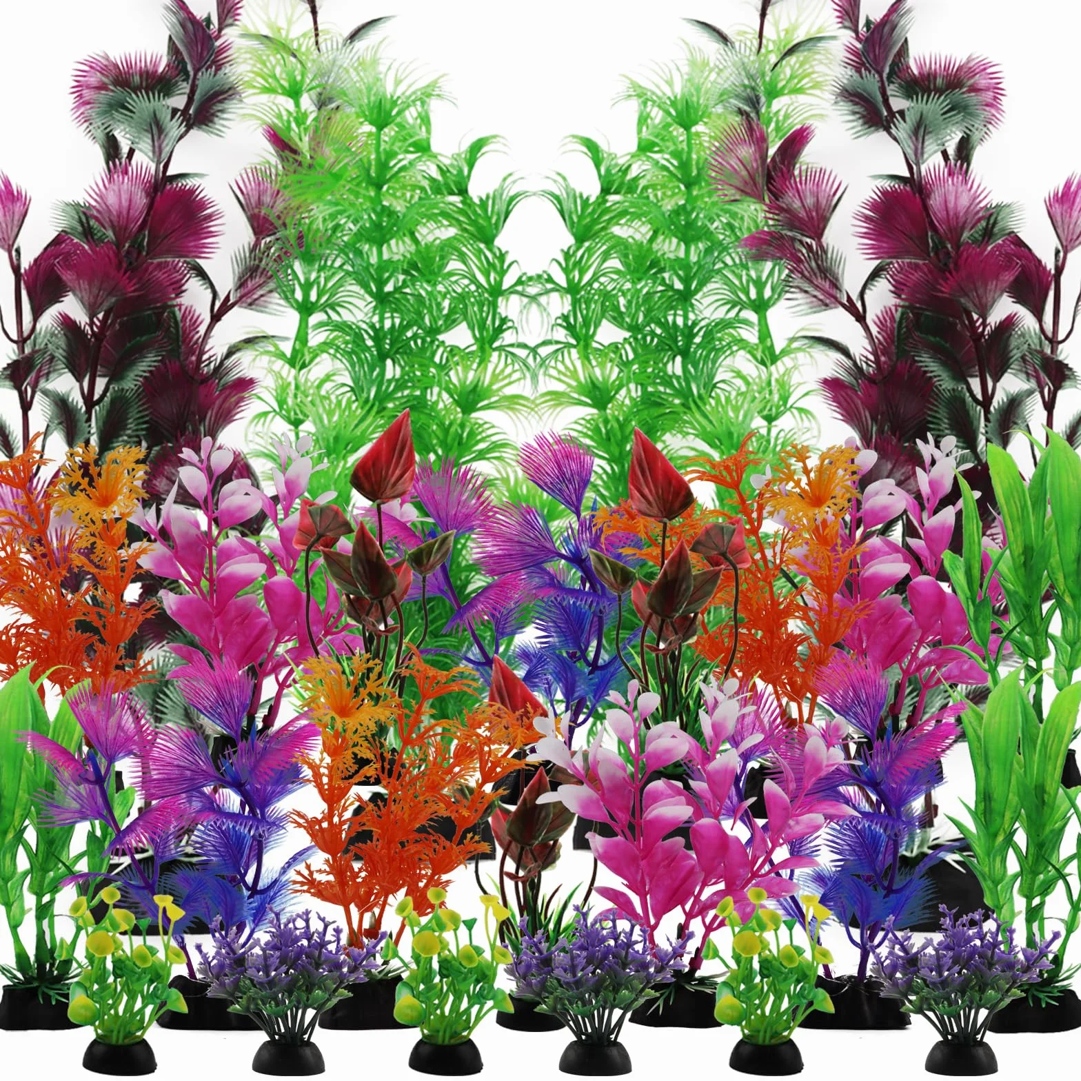 QUOZUO 25 Pièces Plantes d'aquarium Plastique Décoration Artificiel Coloré 6-30cm