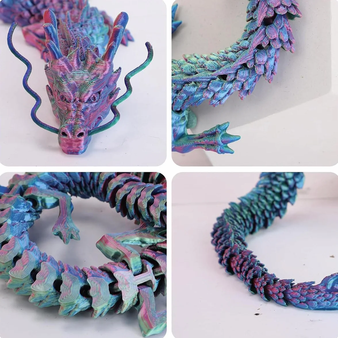 Décoration Aquarium Dragon Bleu-Violet Cristal Articulé Jouet Bureau