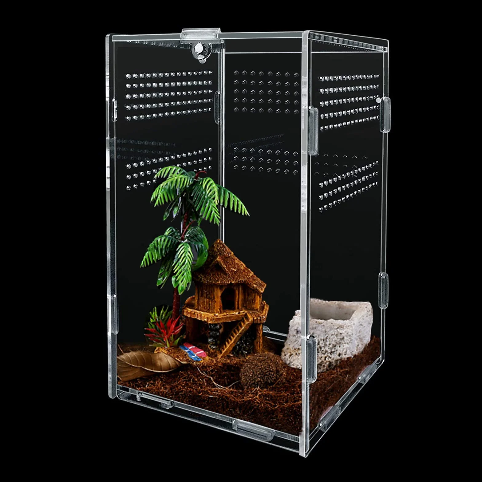 Boîte d'alimentation en Acrylique pour Reptiles 12x12x20cm avec Trous d'air pour lézard, araignée