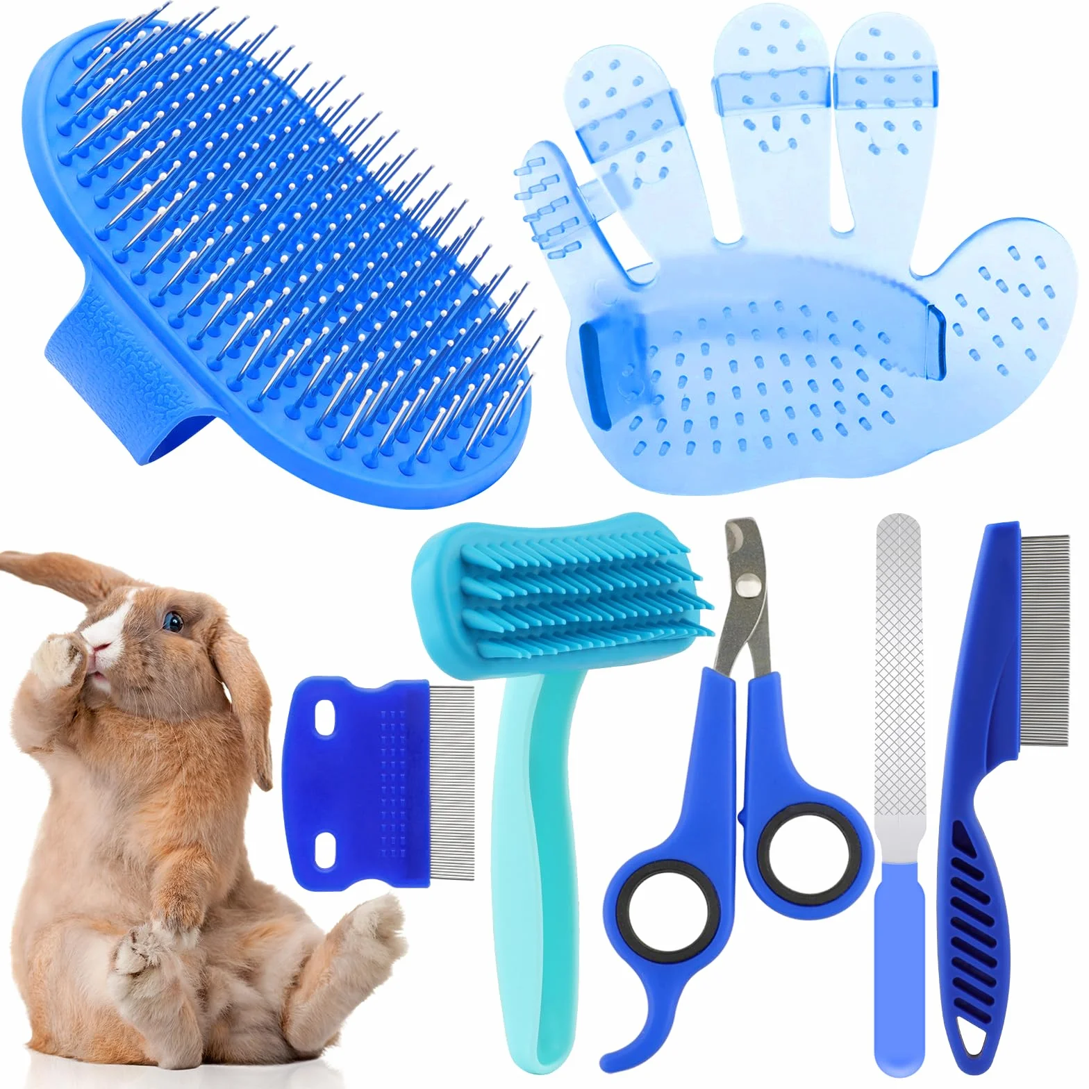 Kit de toilettage pour lapins avec brosse, coupe-ongles et peignes pour animaux de compagnie