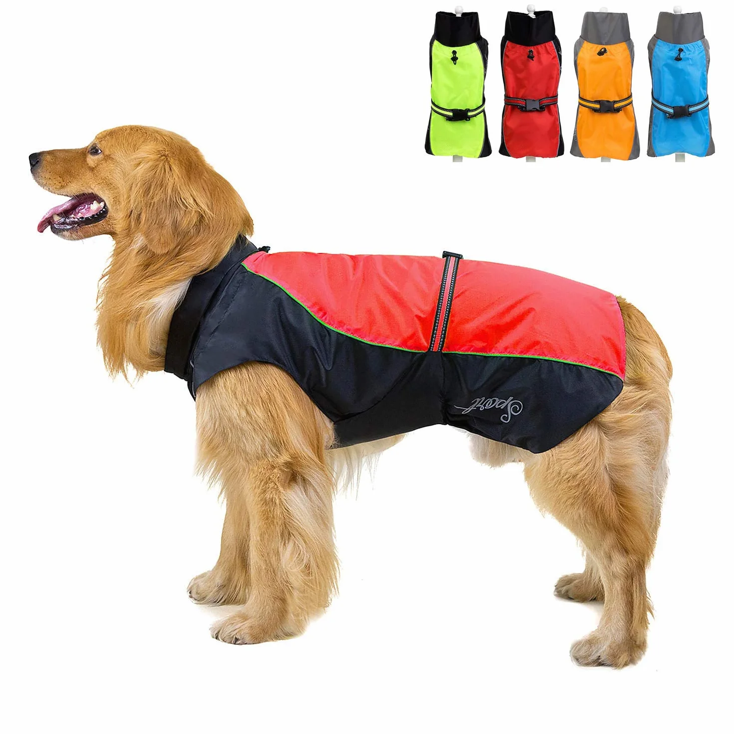 Zunea Manteau Imperméable pour Chien Moyens à Grands Réfléchissant Veste de sécurité Coupe-Vent Légère Doublée en Maille Vêtements pour Voyage/Randonnée pour Les Jours Pluie Rouge 7XL