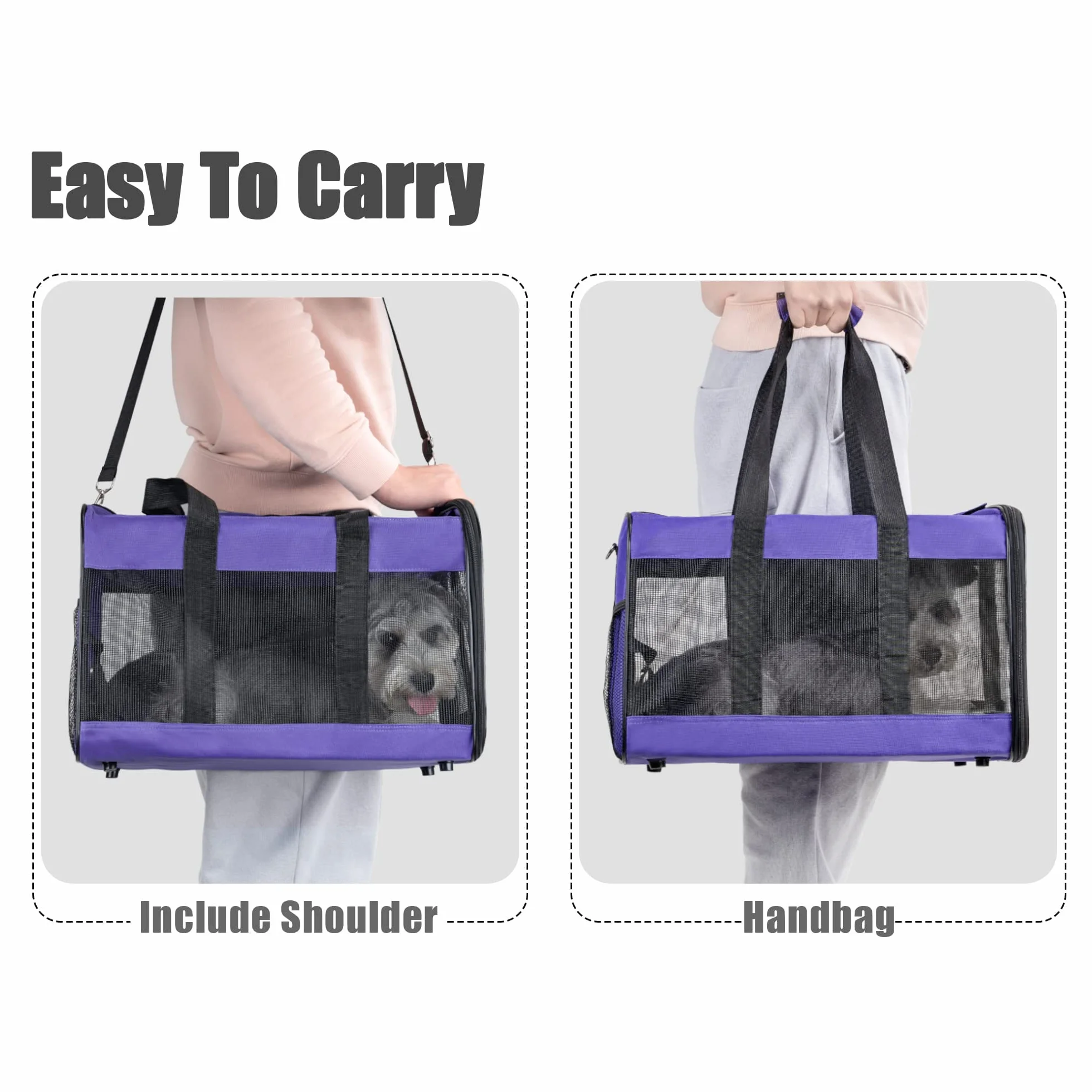 Sac de Transport Chat Chien Pliable Violet M avec Tapis en Laine pour Voyage