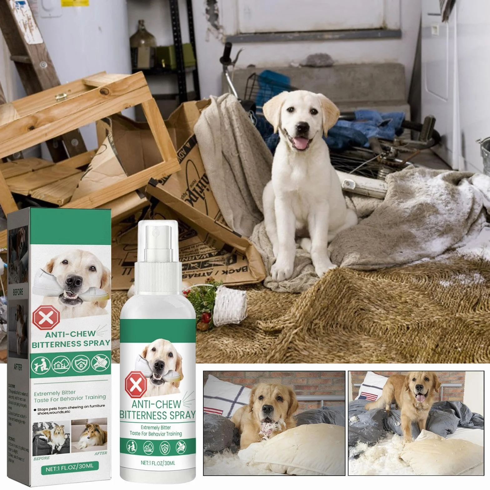 Spray anti-mastication amer pour chien, naturel et efficace contre le léchage et mâchage des meubles