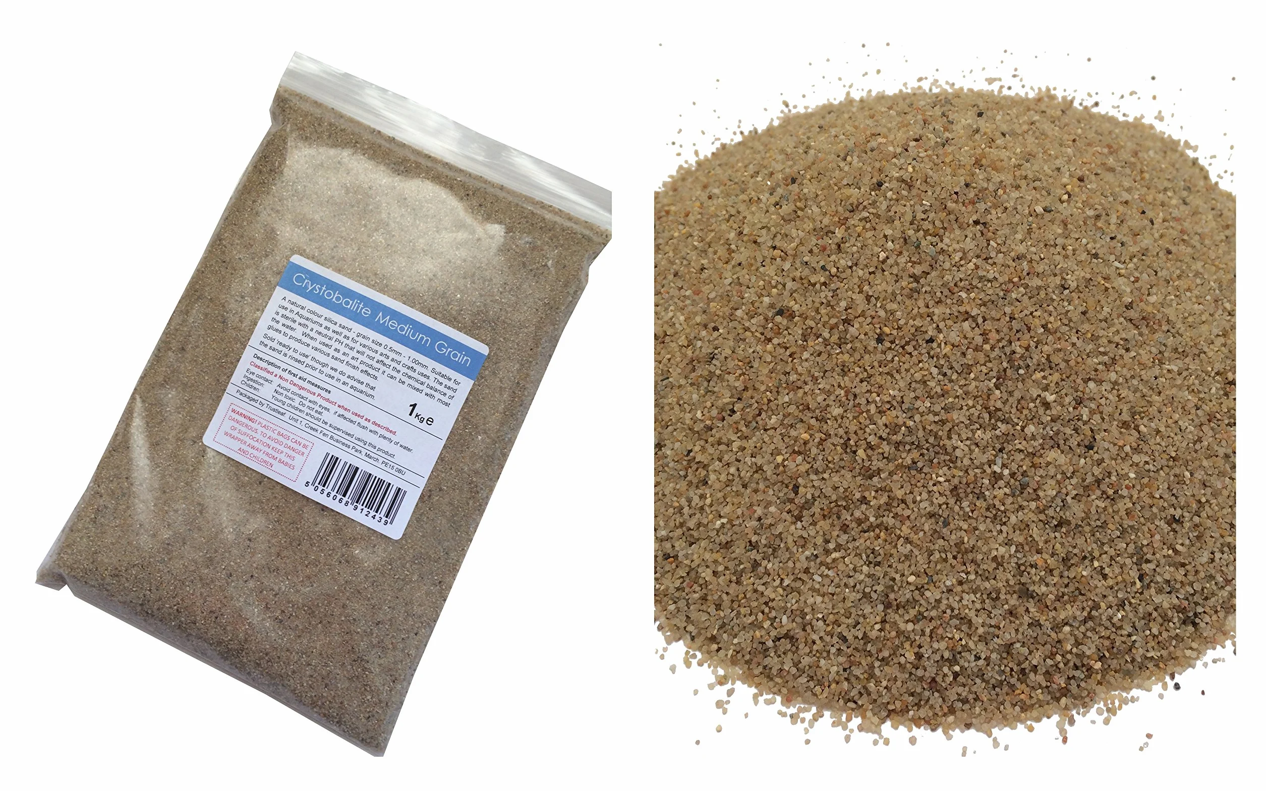 Sable de Silice Naturel 1 kg Grain Moyen pour Aquariums
