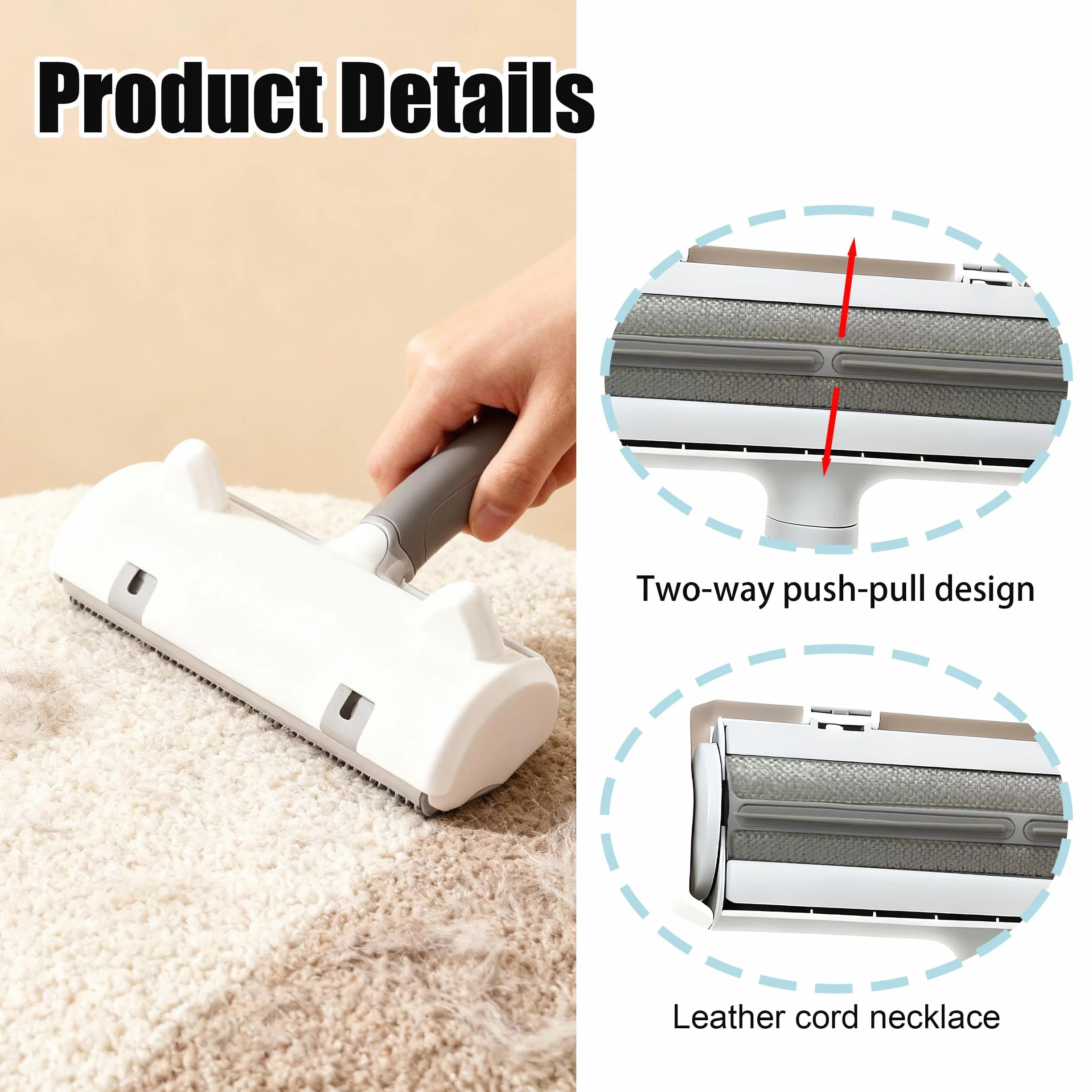 Brosse Anti Poils Animaux Chat Chien Ramasse Poils Aspirateur Réutilisable pour Lit Tapis Canapé