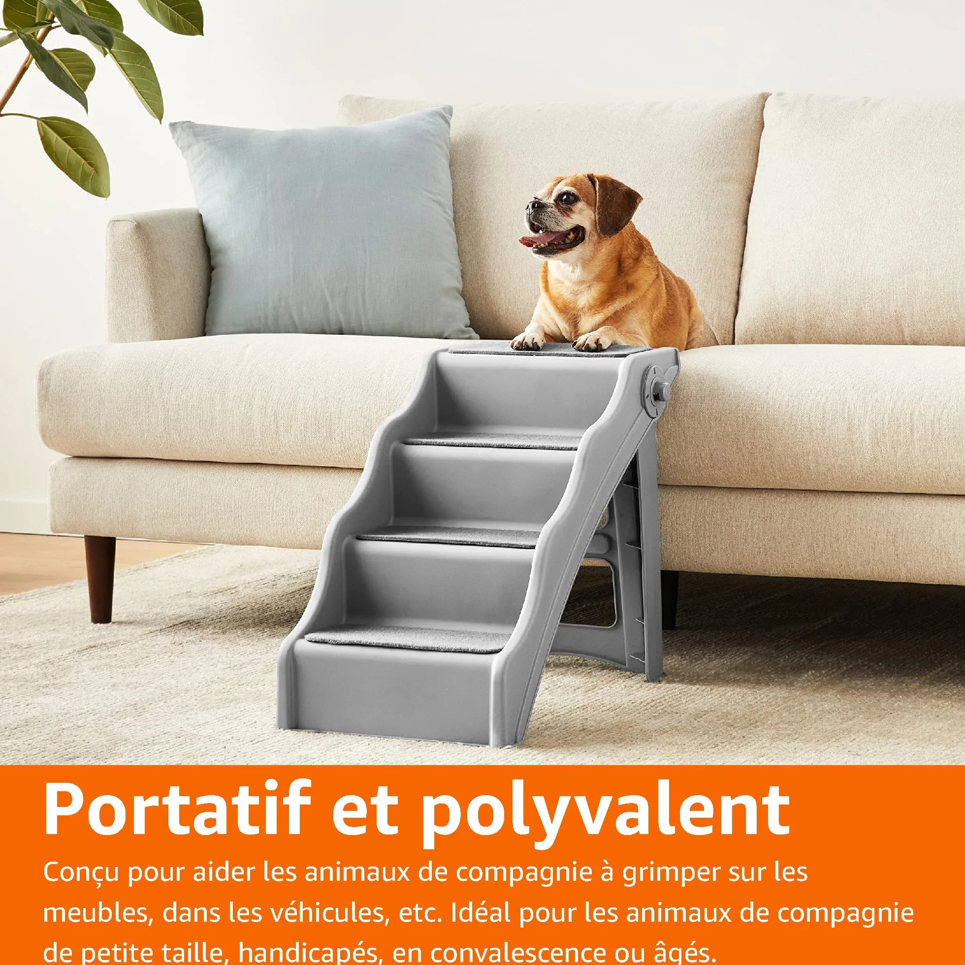 Amazon Basics Escalier pliable pour chiens et chats Gris 60.7 x 40.9 x 50.2 cm