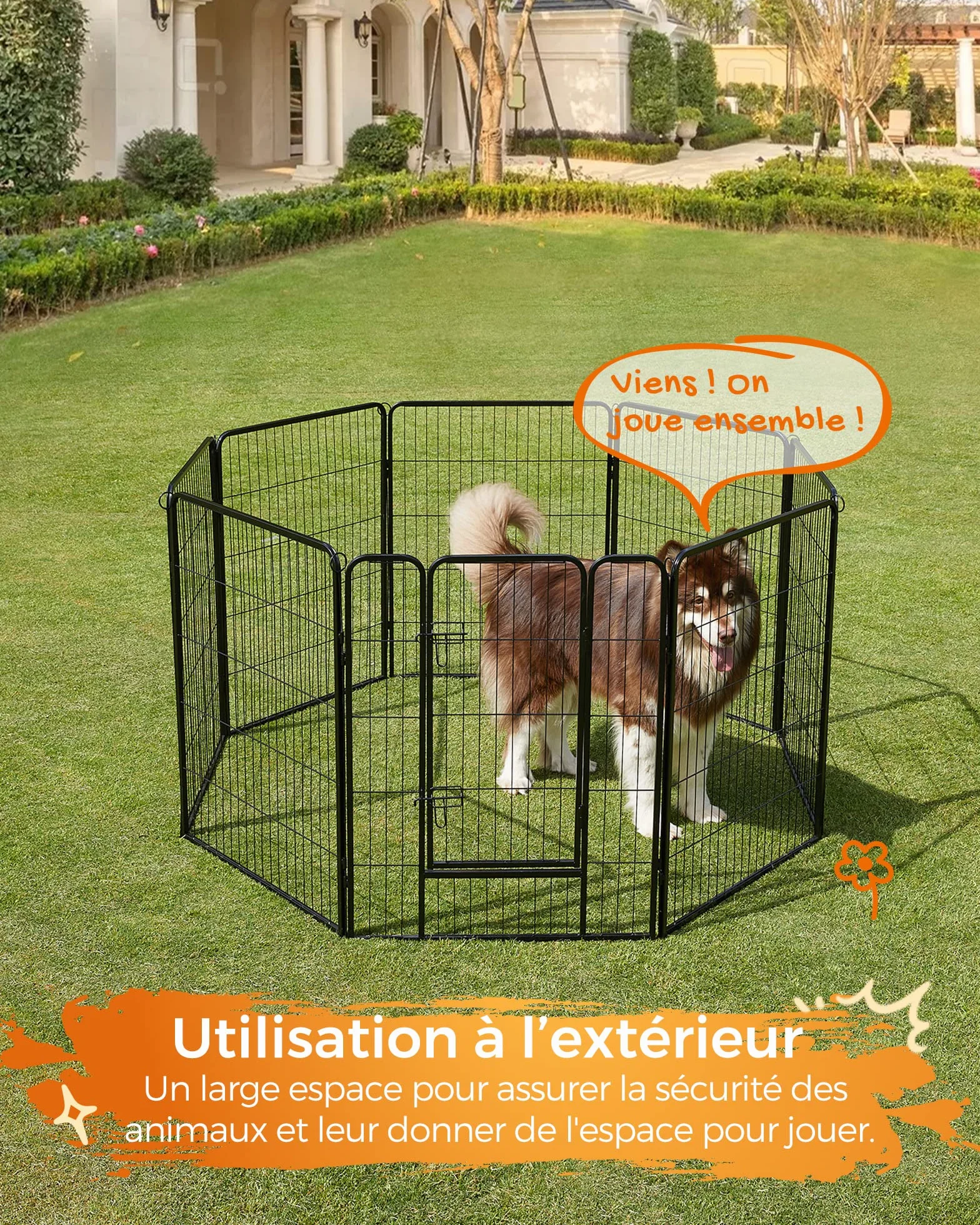 Feandrea Parc pour Chien 8 Panneaux Double Verrou en L 77x100 cm Noir PPK81H