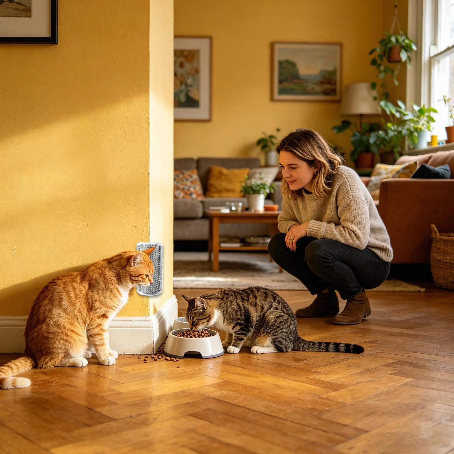 Brosse de toilettage automatique pour chat, ensemble mural d'angle, système de peigne de massage anti-stress