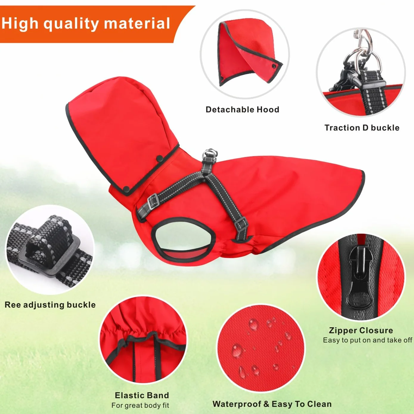 Manteau de Pluie imperméable pour Chien à Capuche réfléchissant Rouge L