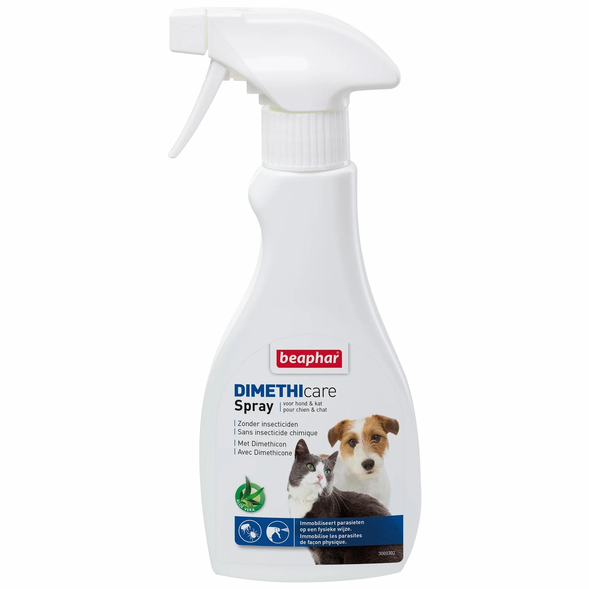 BEAPHAR DIMETHICARE Spray Stop Parasites Chien Chat 250ml Contre puces tiques poux aoûtats Sans pesticide Aloe Vera