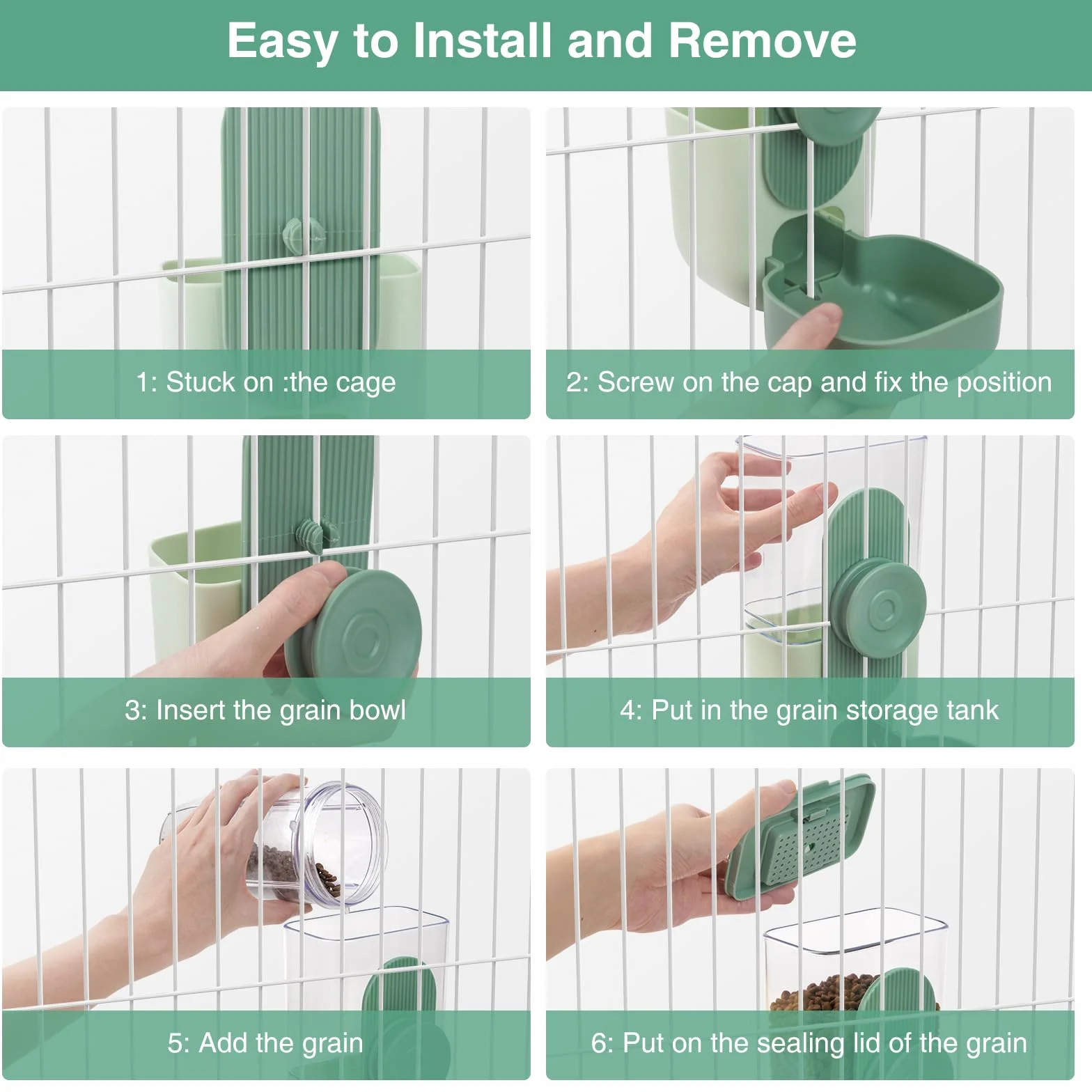 Distributeur Automatique de Nourriture à Suspendre pour Animaux - Mangeoire Eau pour Cage Chiot, Lapin, Cobaye, Furet, Chat, Chinchilla (vert)