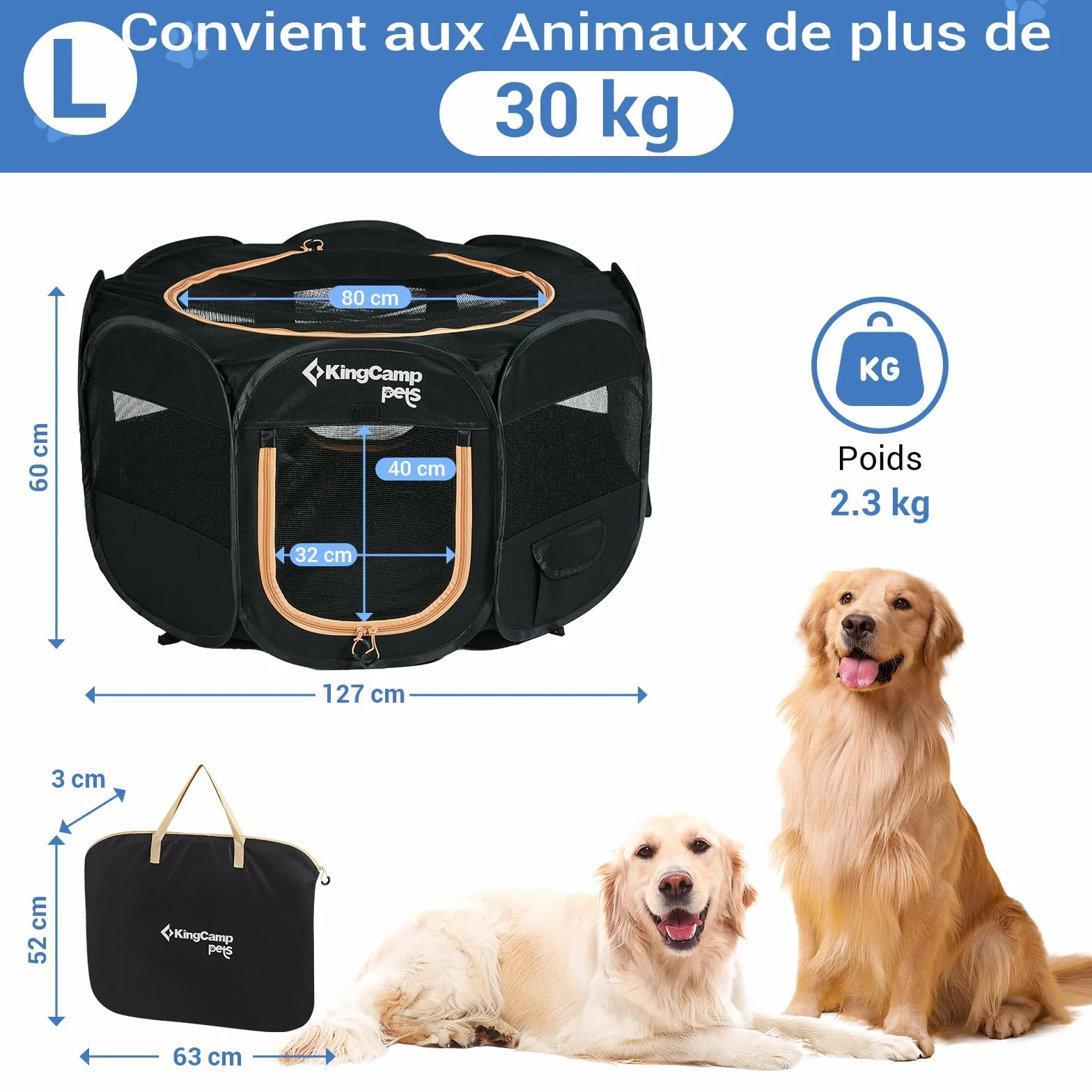 KingCamp Parc Pliable pour Chien Chat Chaton Enclos Respirant Oxford Résistant à l'Eau Portable avec Sac de Transport
