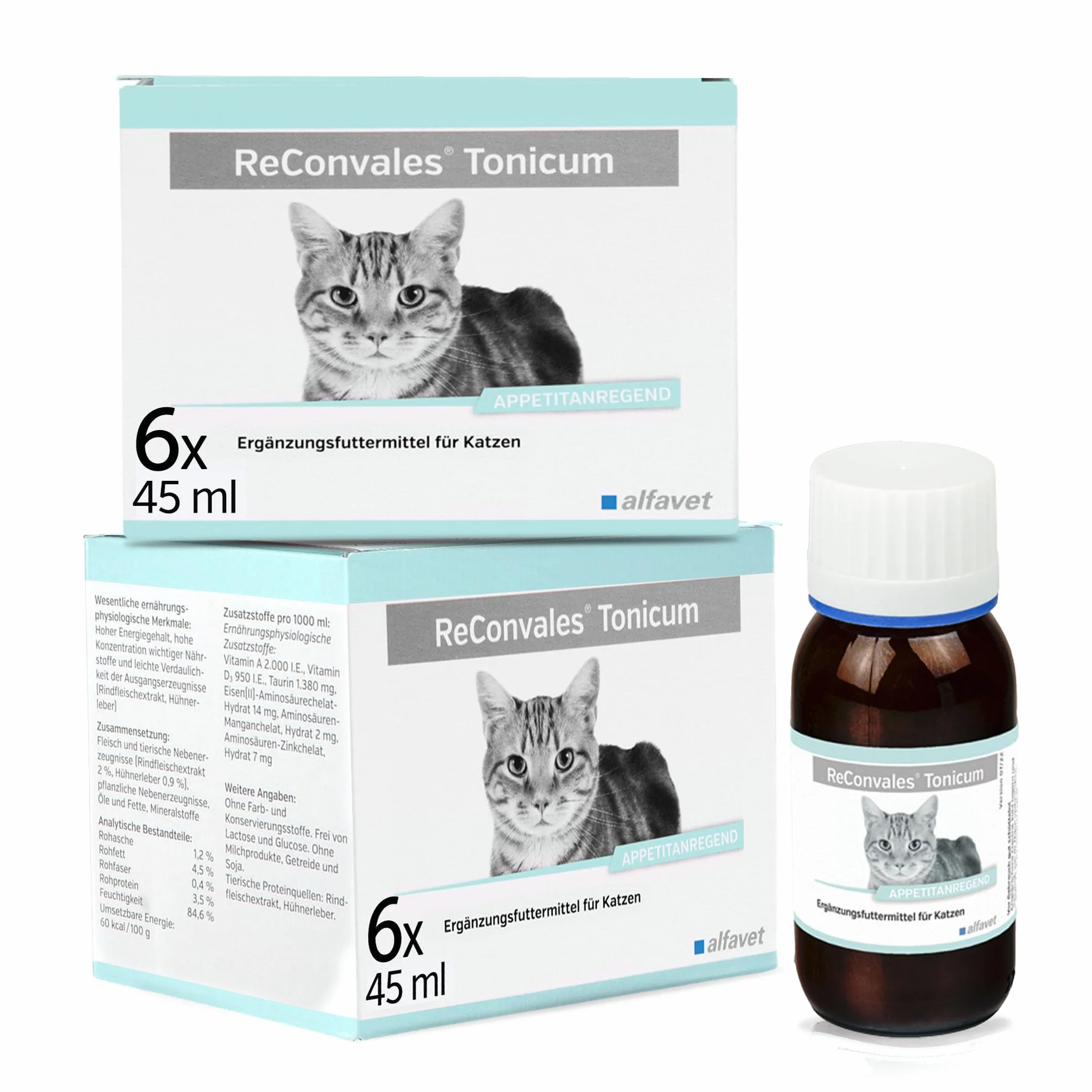 alfavet ReConvales Tonicum Chat, complément alimentaire diététique pour convalescence et poids insuffisant, 12 x 45 ML